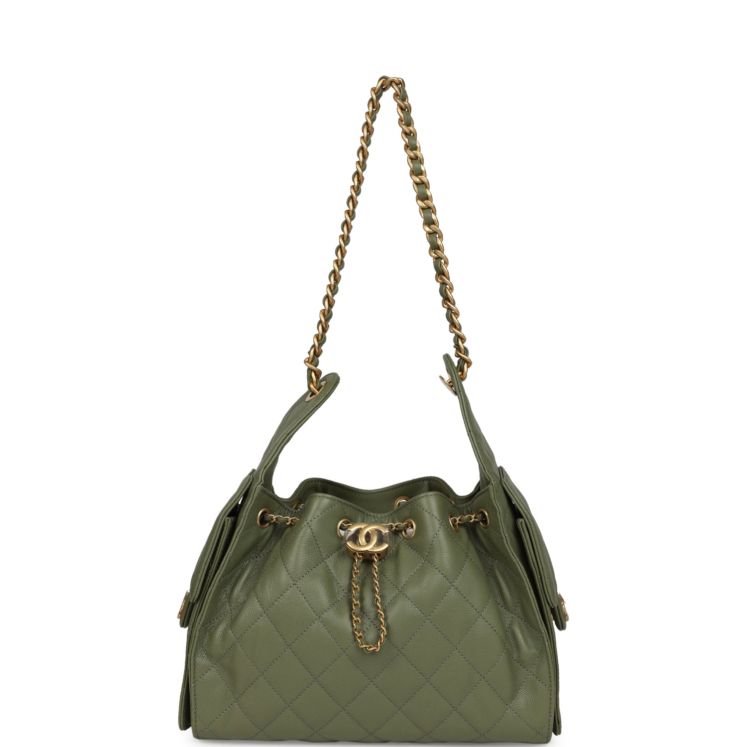 Chanel Small 25 Hobo Bag Green Caviar Antique Gold Hardware