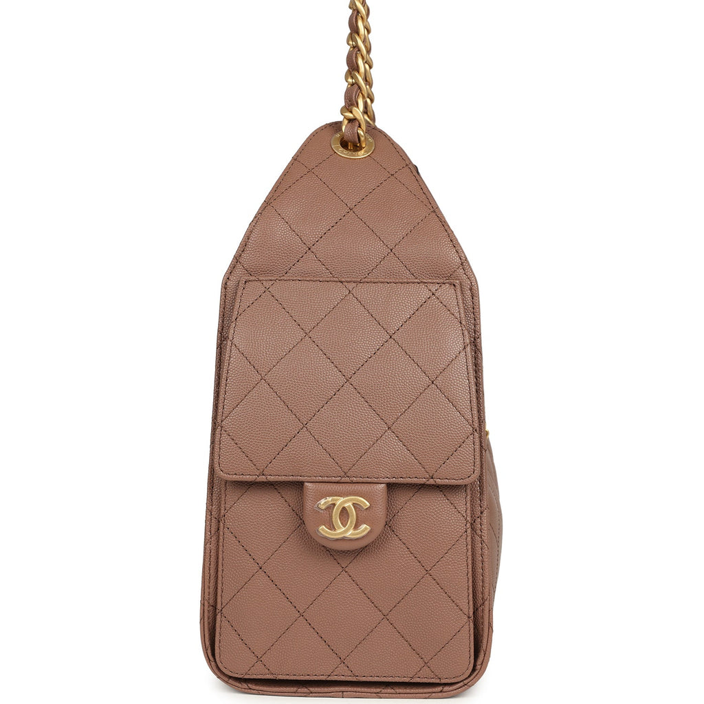 Chanel Small 25 Hobo Bag Brown Caviar Antique Gold Hardware