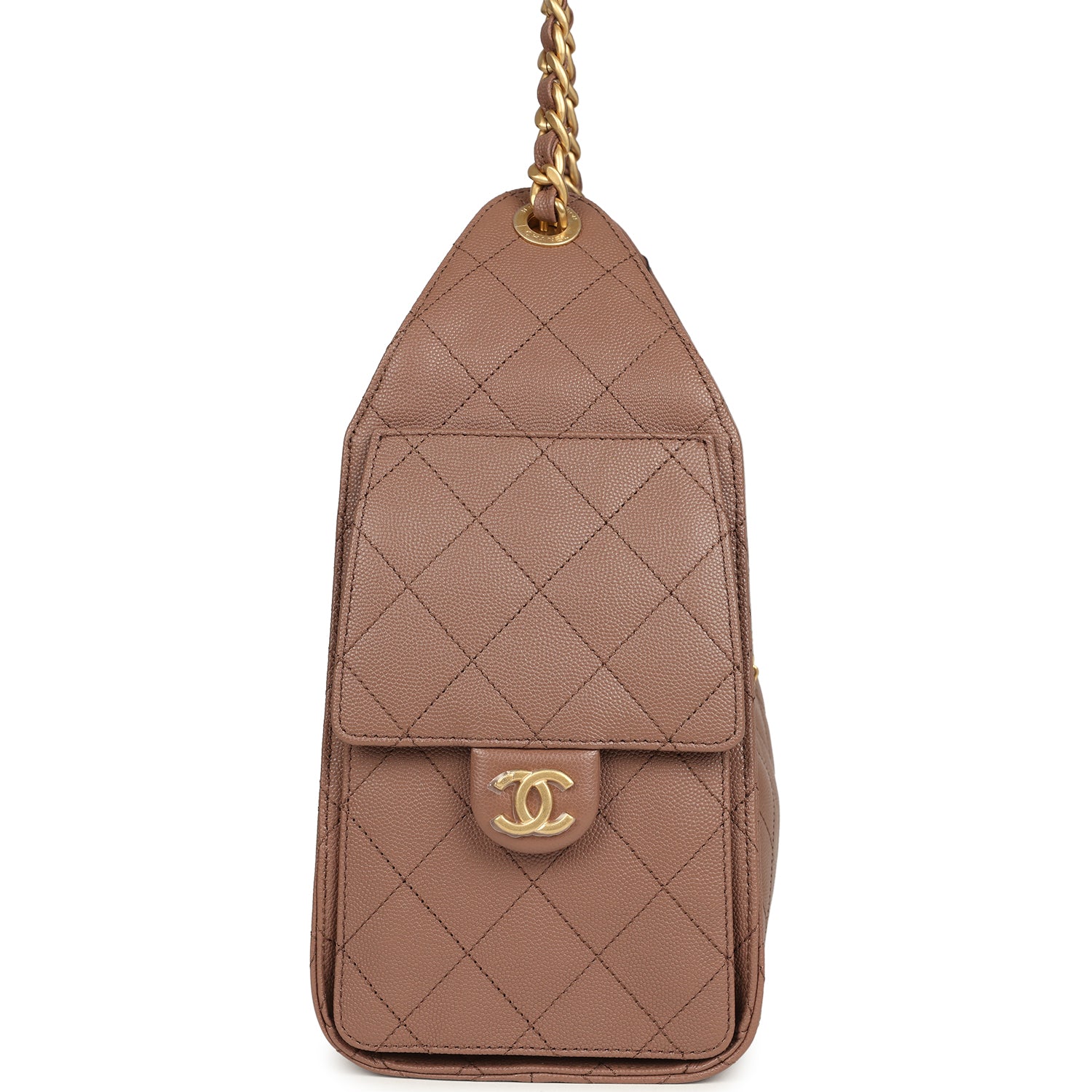 Chanel Small 25 Hobo Bag Brown Caviar Antique Gold Hardware