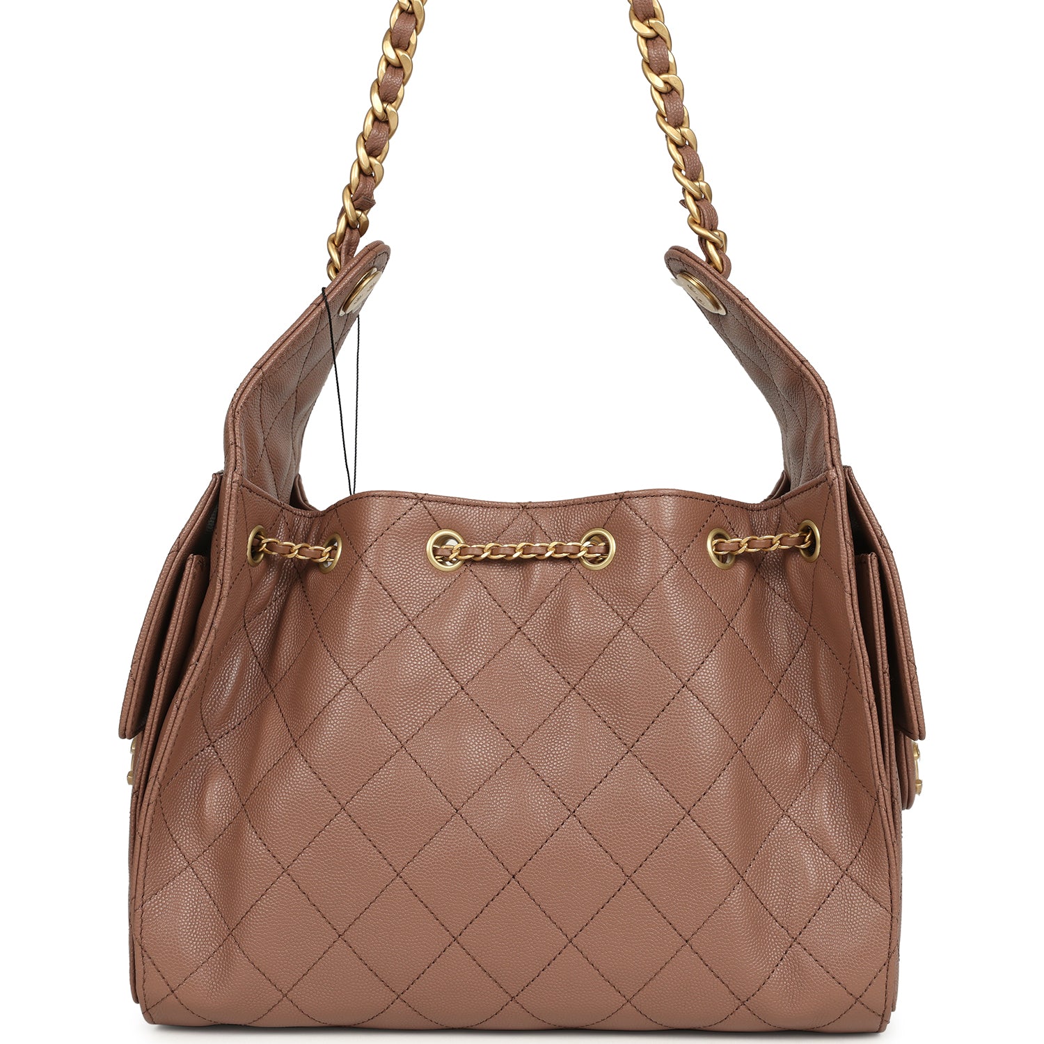 Chanel Small 25 Hobo Bag Brown Caviar Antique Gold Hardware
