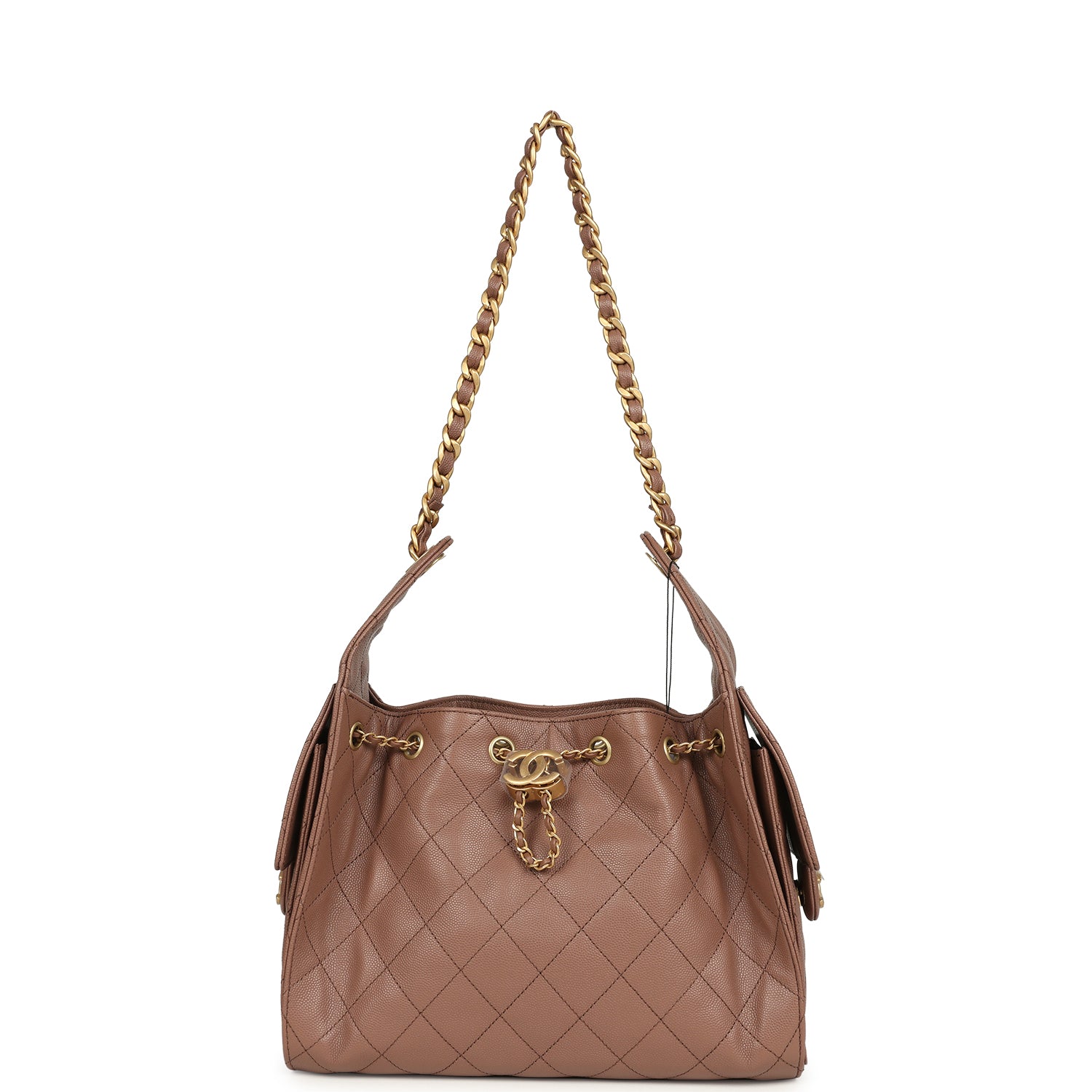 Chanel Small 25 Hobo Bag Brown Caviar Antique Gold Hardware
