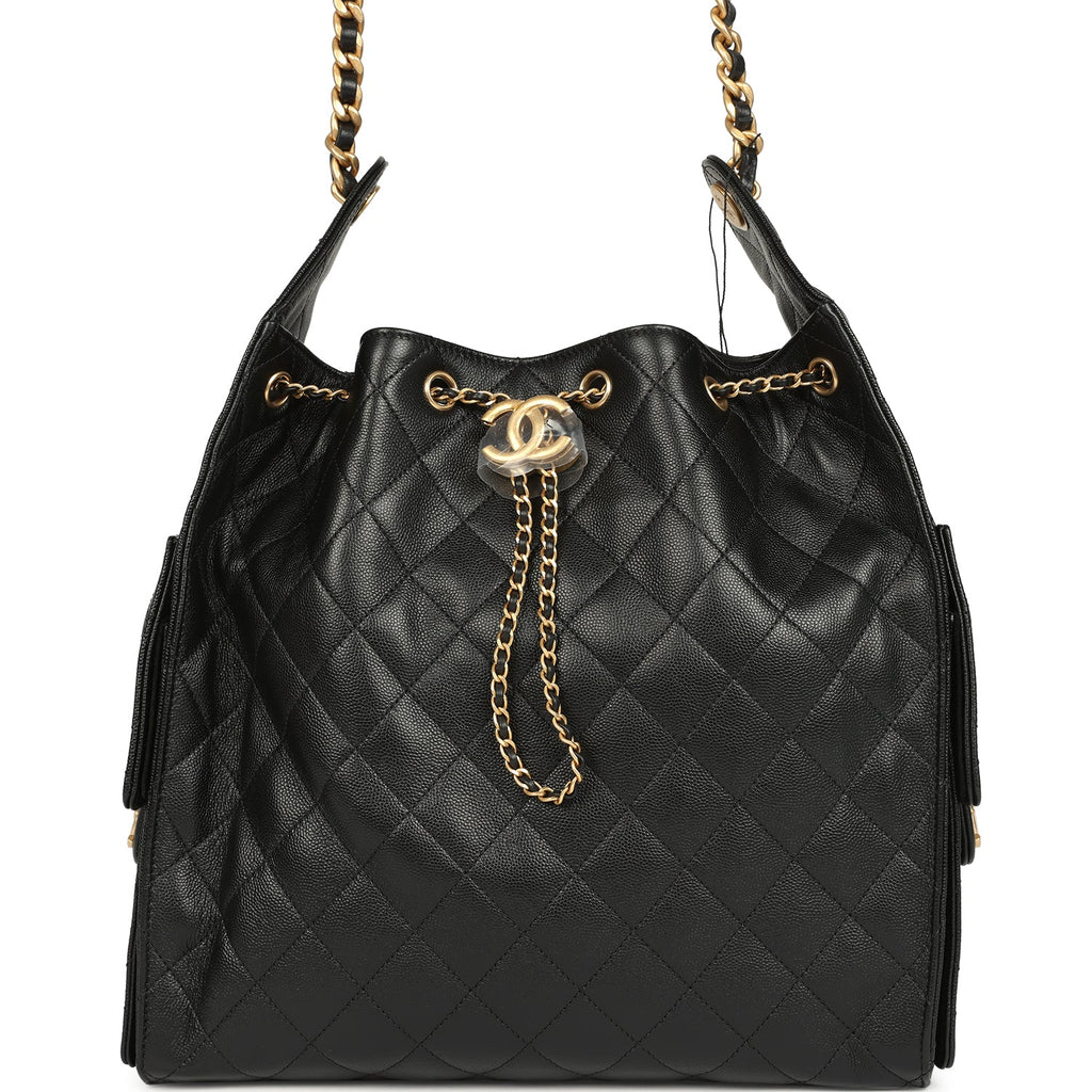 Chanel Medium 25 Hobo Bag Black Caviar Antique Gold Hardware