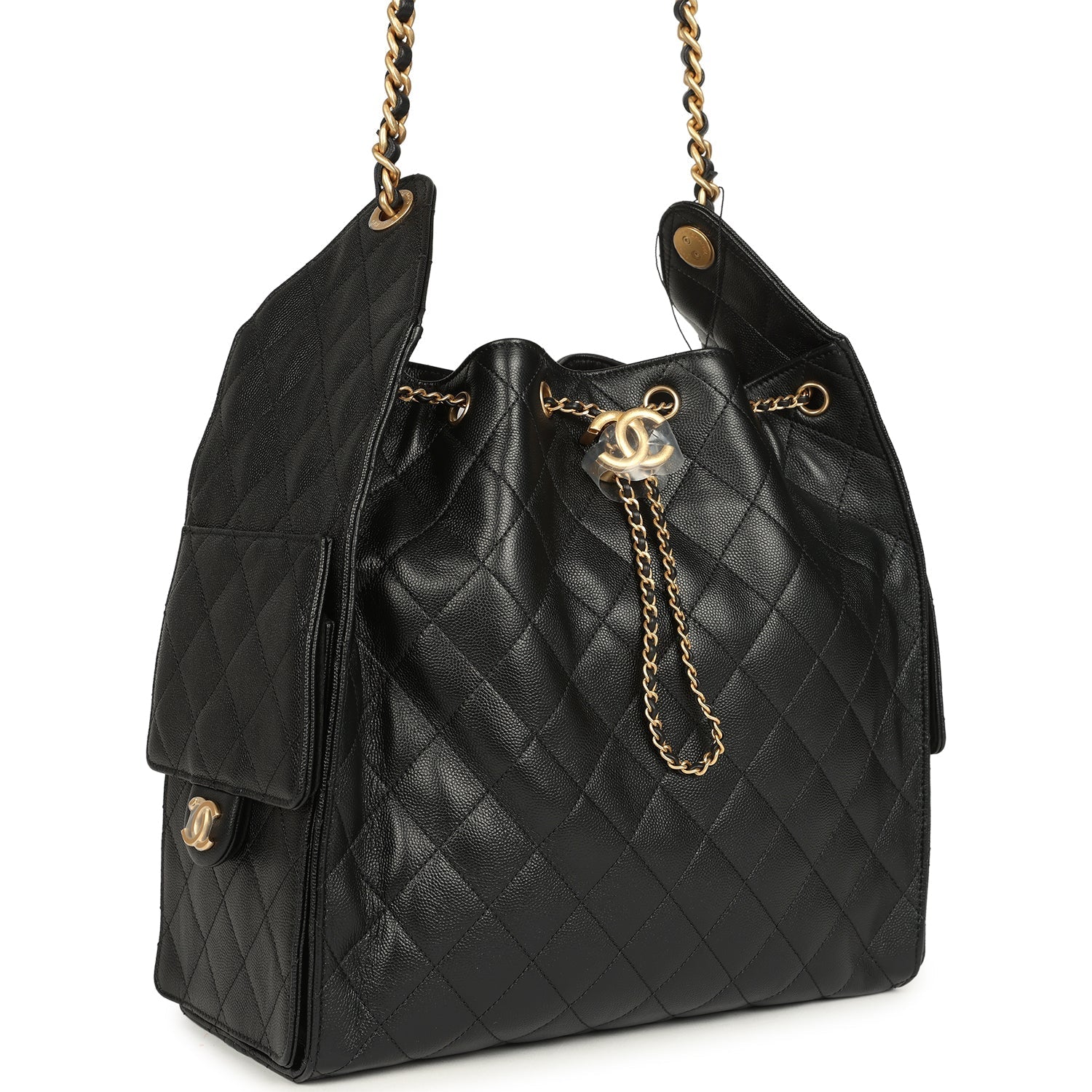 Chanel Medium 25 Hobo Bag Black Caviar Antique Gold Hardware