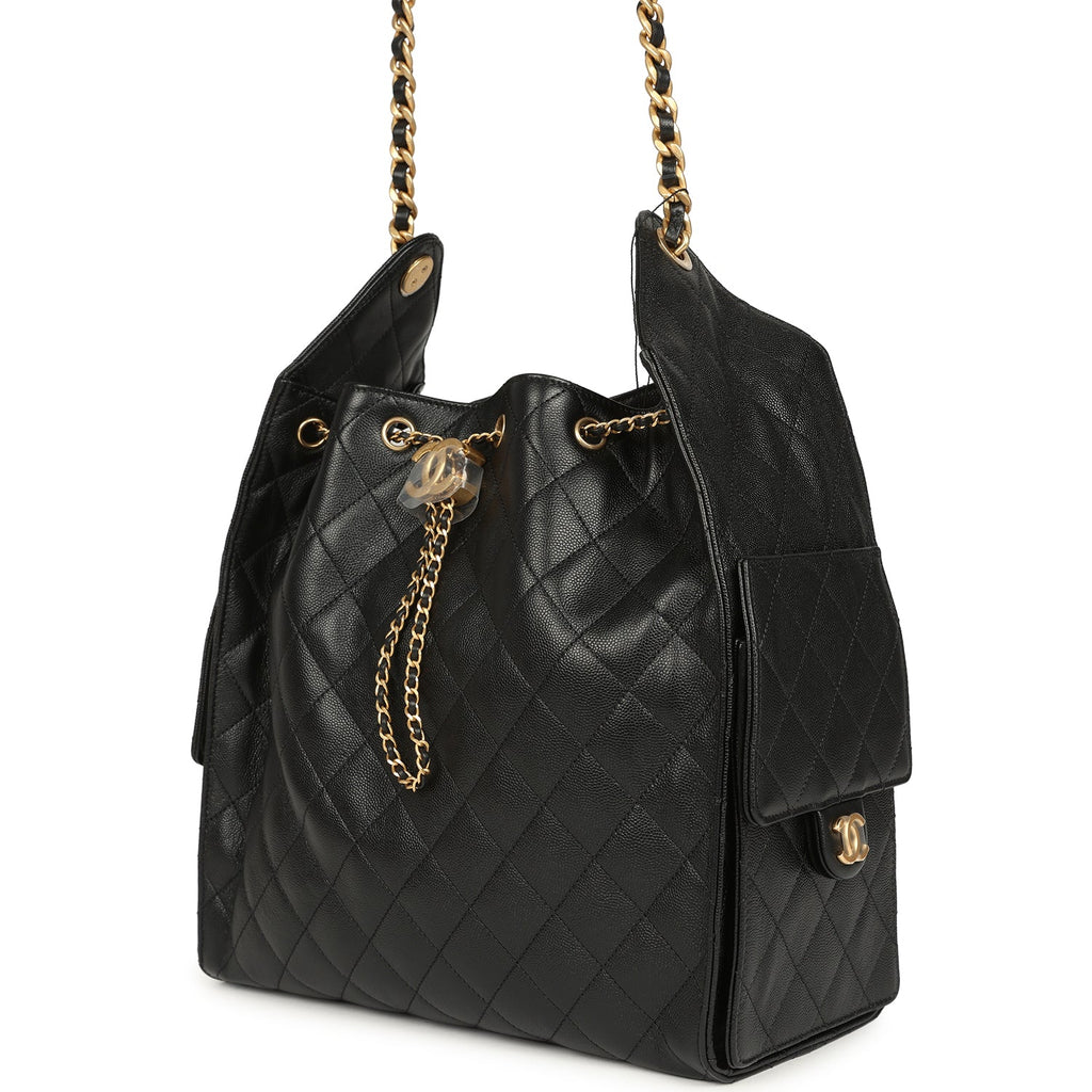 Chanel Medium 25 Hobo Bag Black Caviar Antique Gold Hardware