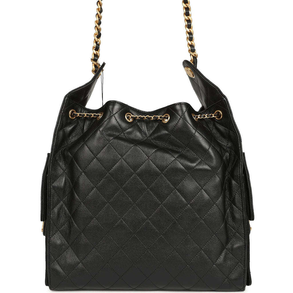 Chanel Medium 25 Hobo Bag Black Caviar Antique Gold Hardware