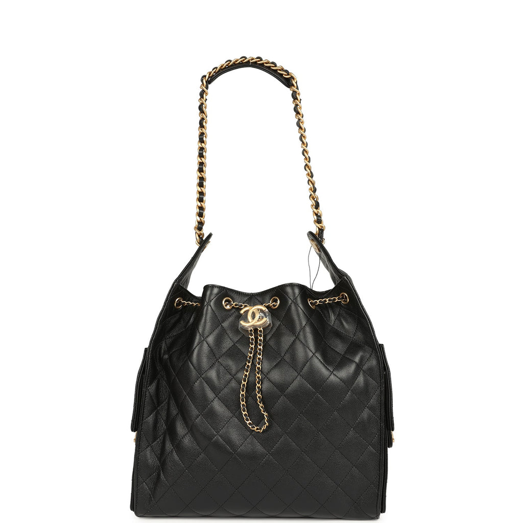 Chanel Medium 25 Hobo Bag Black Caviar Antique Gold Hardware