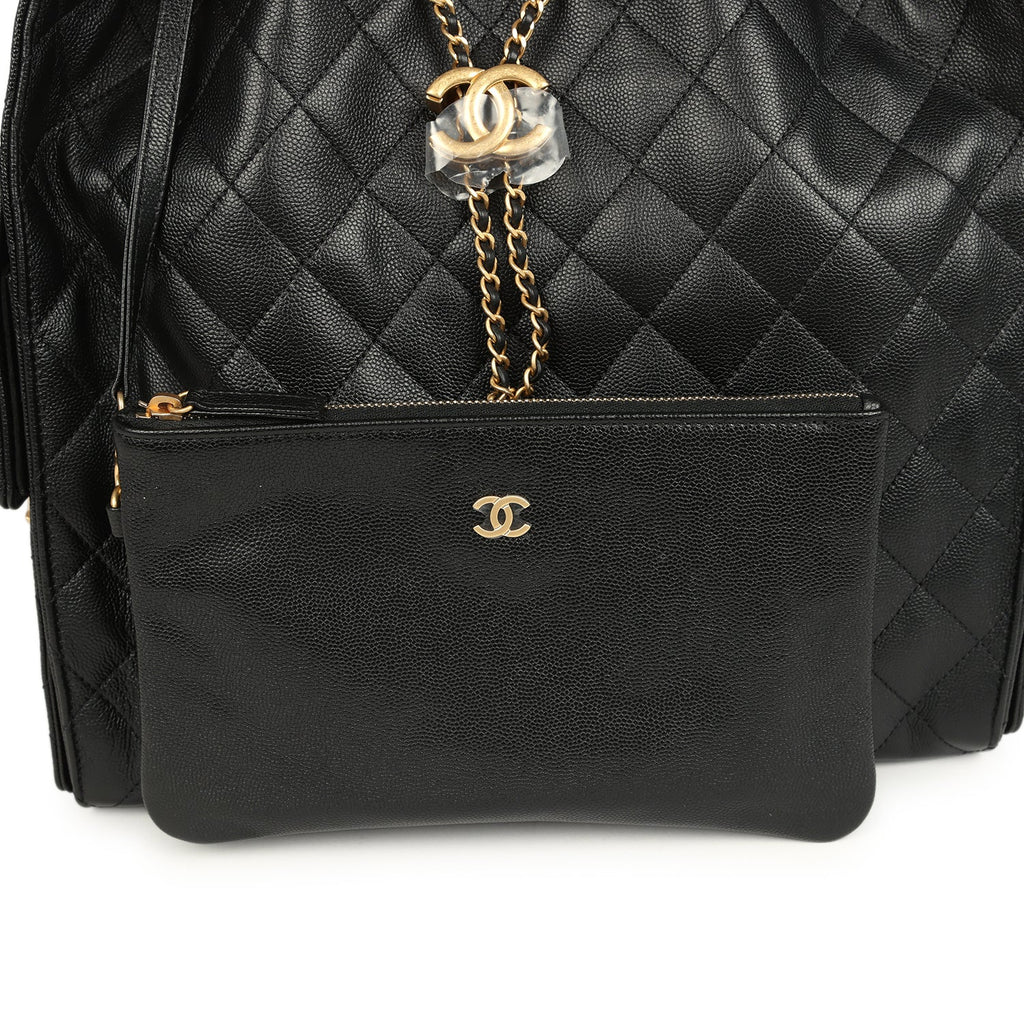 Chanel Medium 25 Hobo Bag Black Caviar Antique Gold Hardware