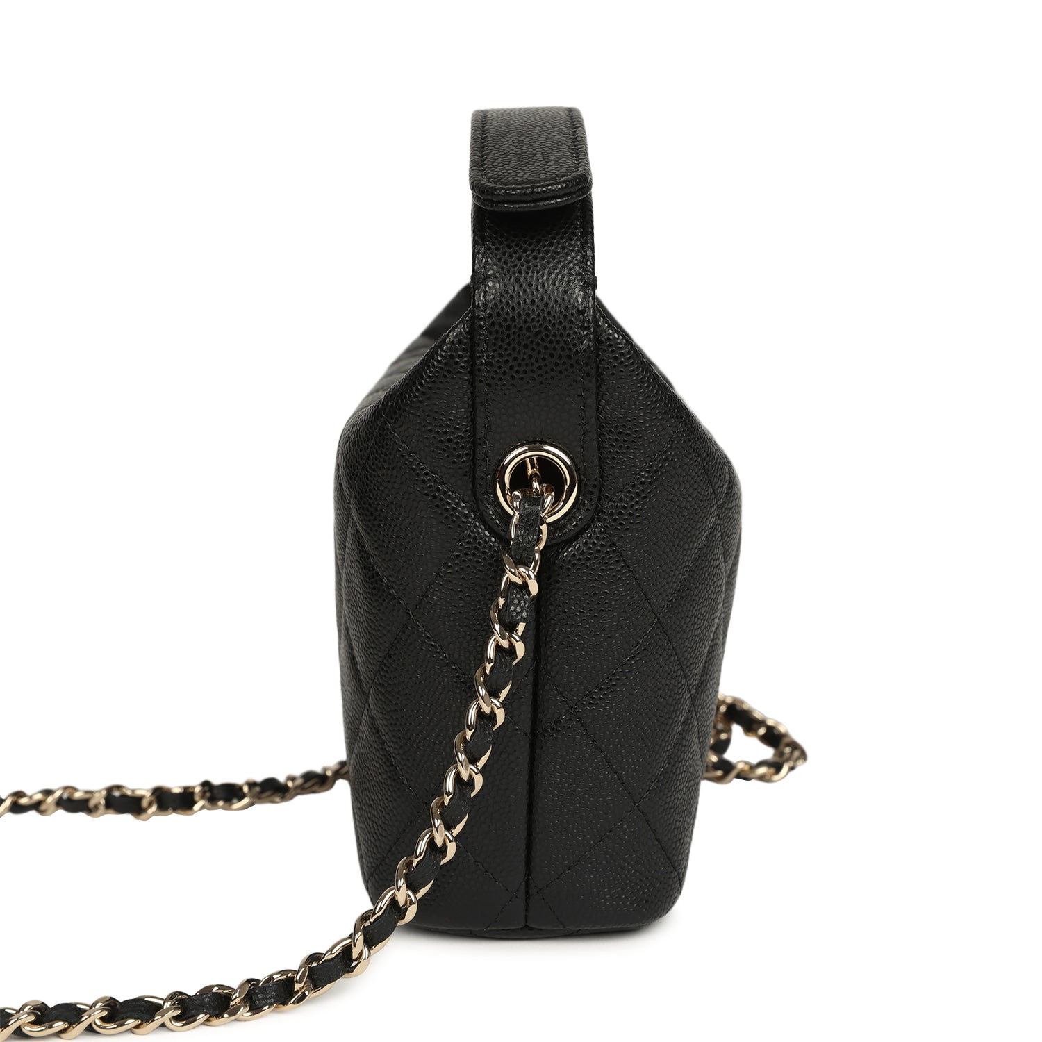 Chanel Mini Hobo Pouch with Chain Black Shiny Caviar Light Gold Hardware