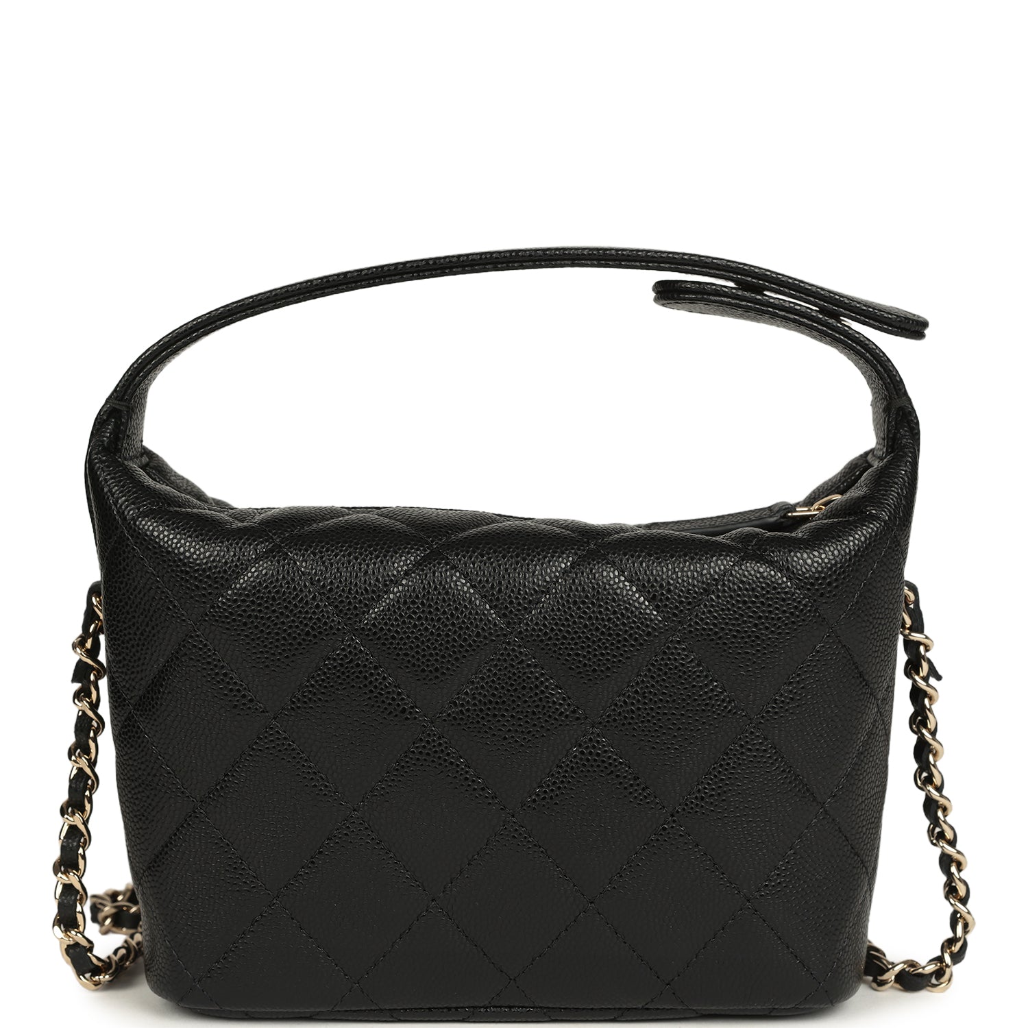 Chanel Mini Hobo Pouch with Chain Black Shiny Caviar Light Gold Hardware