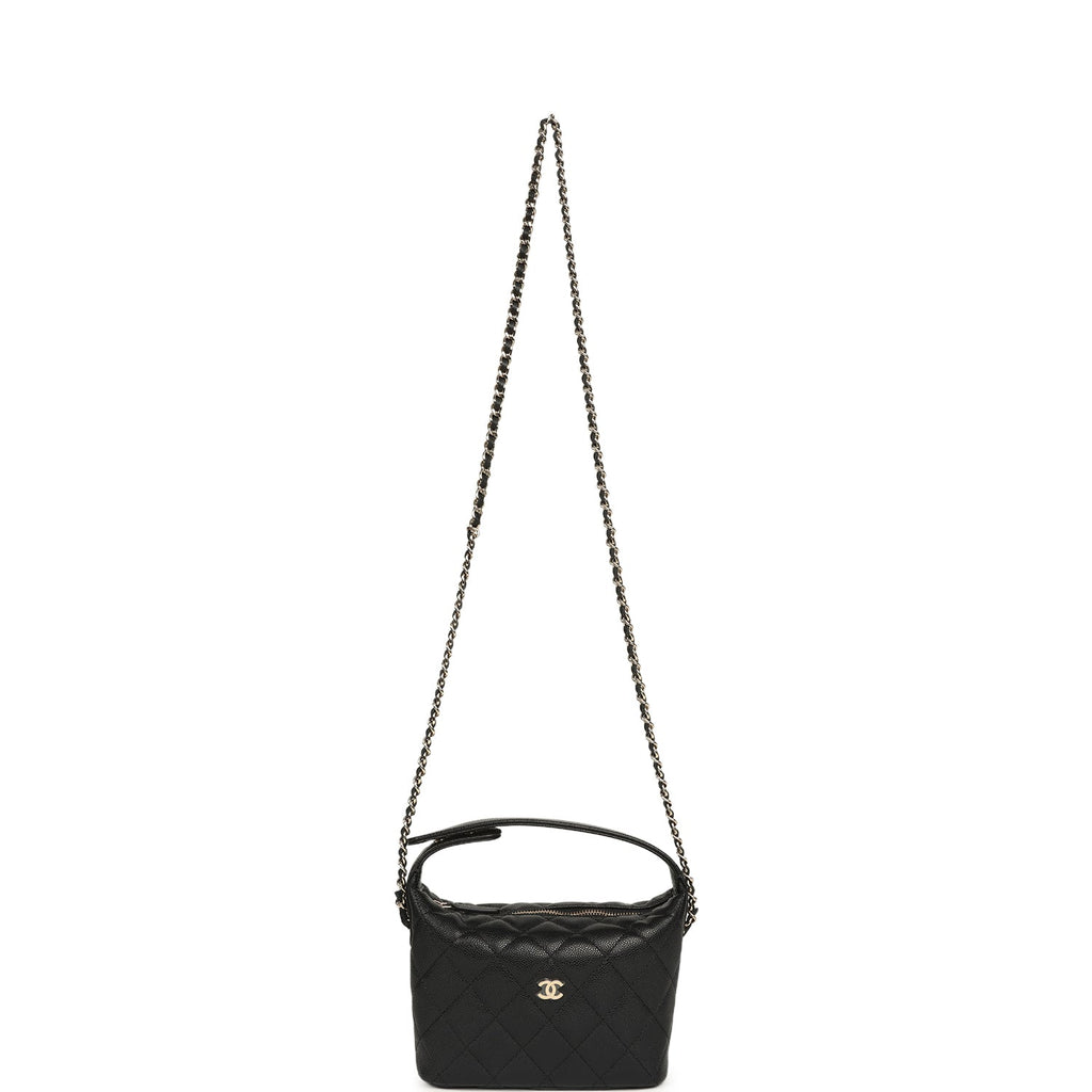 Chanel Mini Hobo Pouch with Chain Black Shiny Caviar Light Gold Hardware