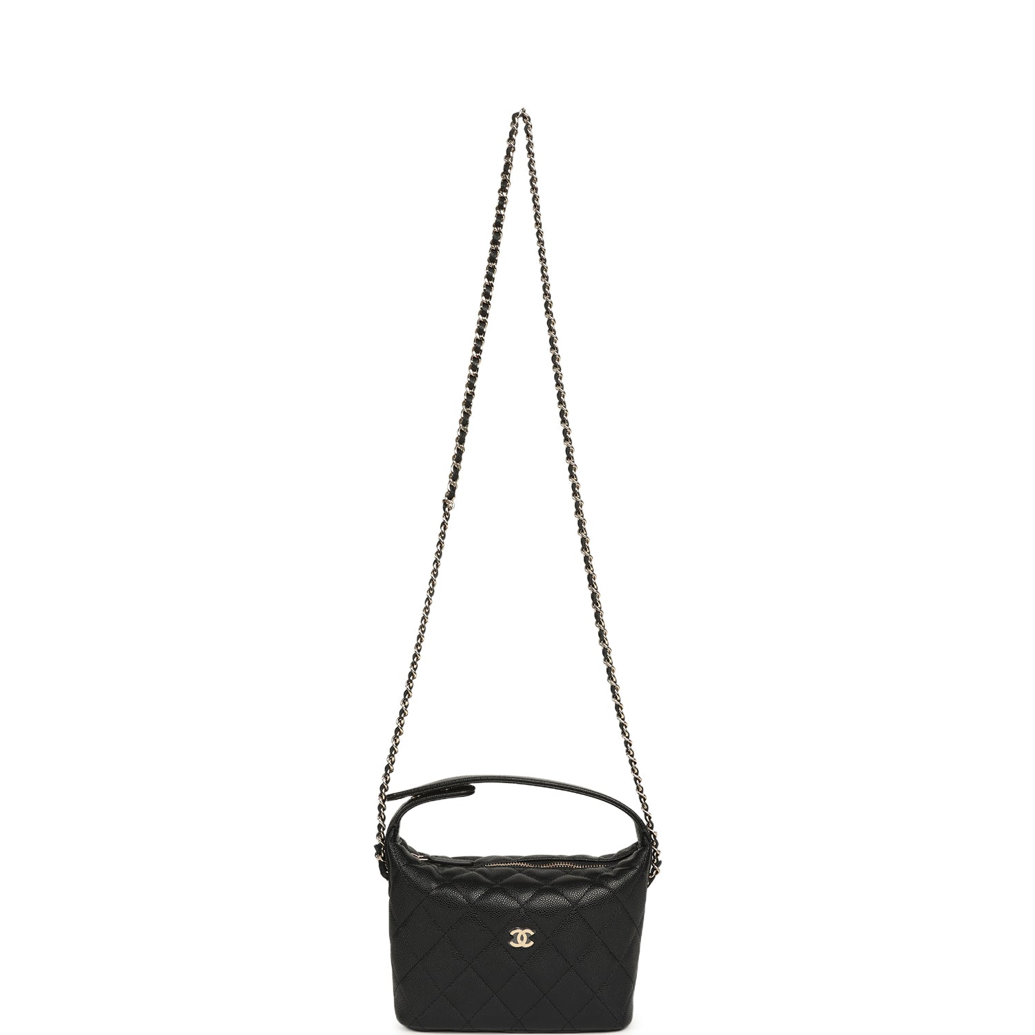 Chanel Mini Hobo Pouch with Chain Black Shiny Caviar Light Gold Hardware