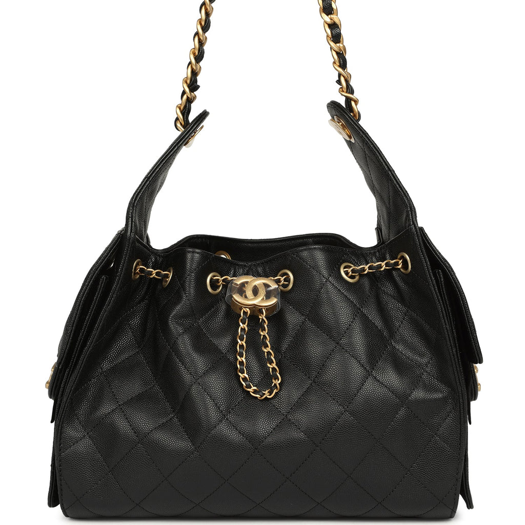 Chanel Small 25 Hobo Bag Black Caviar Antique Gold Hardware