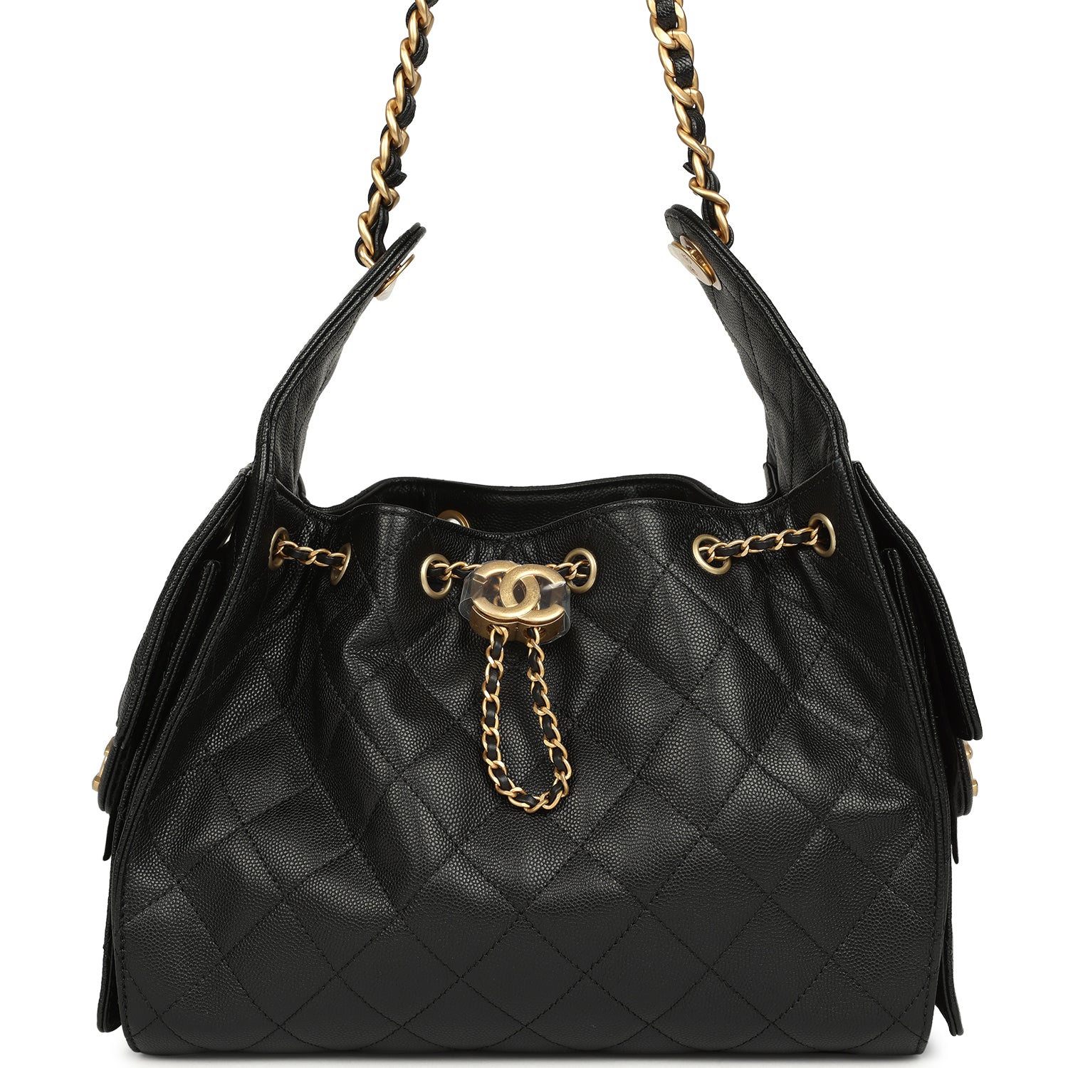 Chanel Small 25 Hobo Bag Black Caviar Antique Gold Hardware