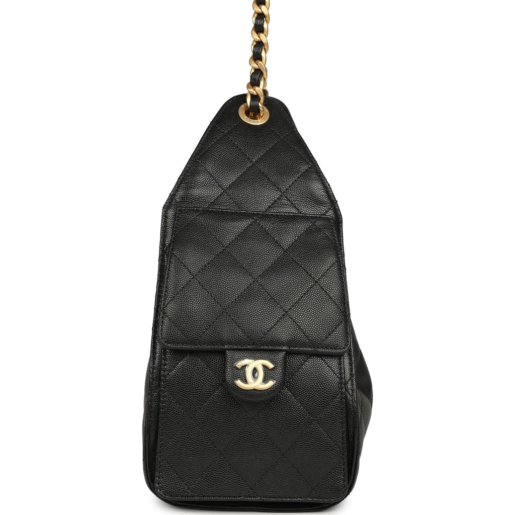 Chanel Small 25 Hobo Bag Black Caviar Antique Gold Hardware