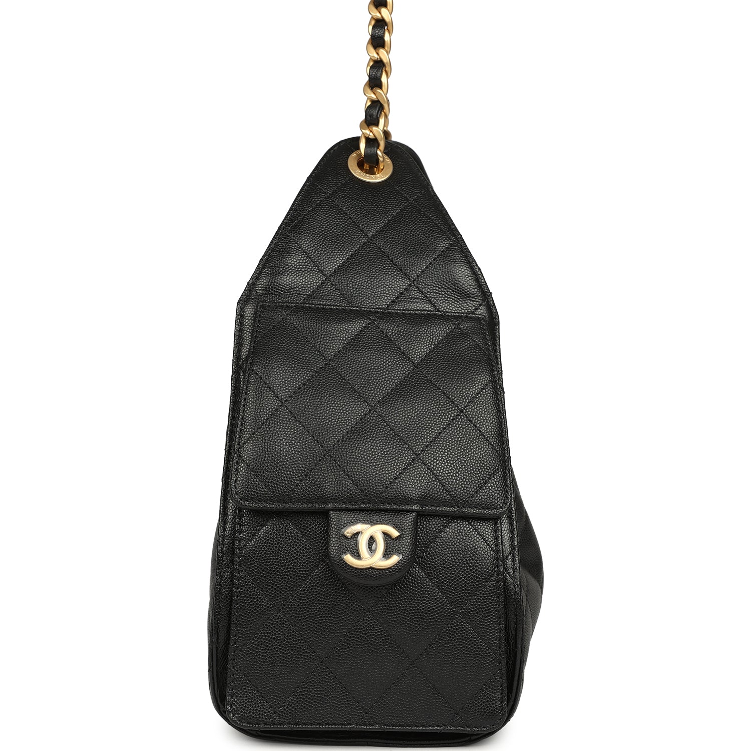 Chanel Small 25 Hobo Bag Black Caviar Antique Gold Hardware