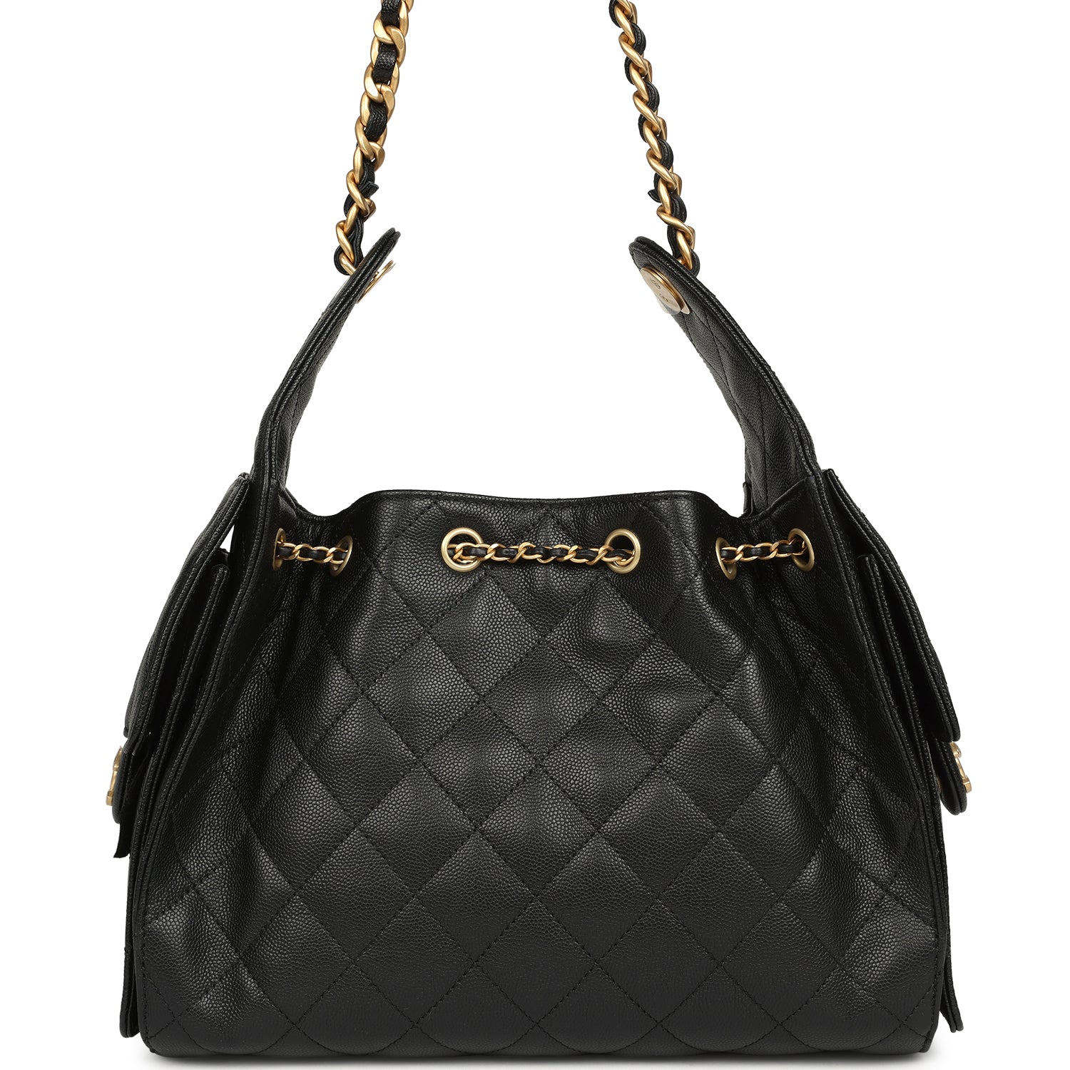 Chanel Small 25 Hobo Bag Black Caviar Antique Gold Hardware