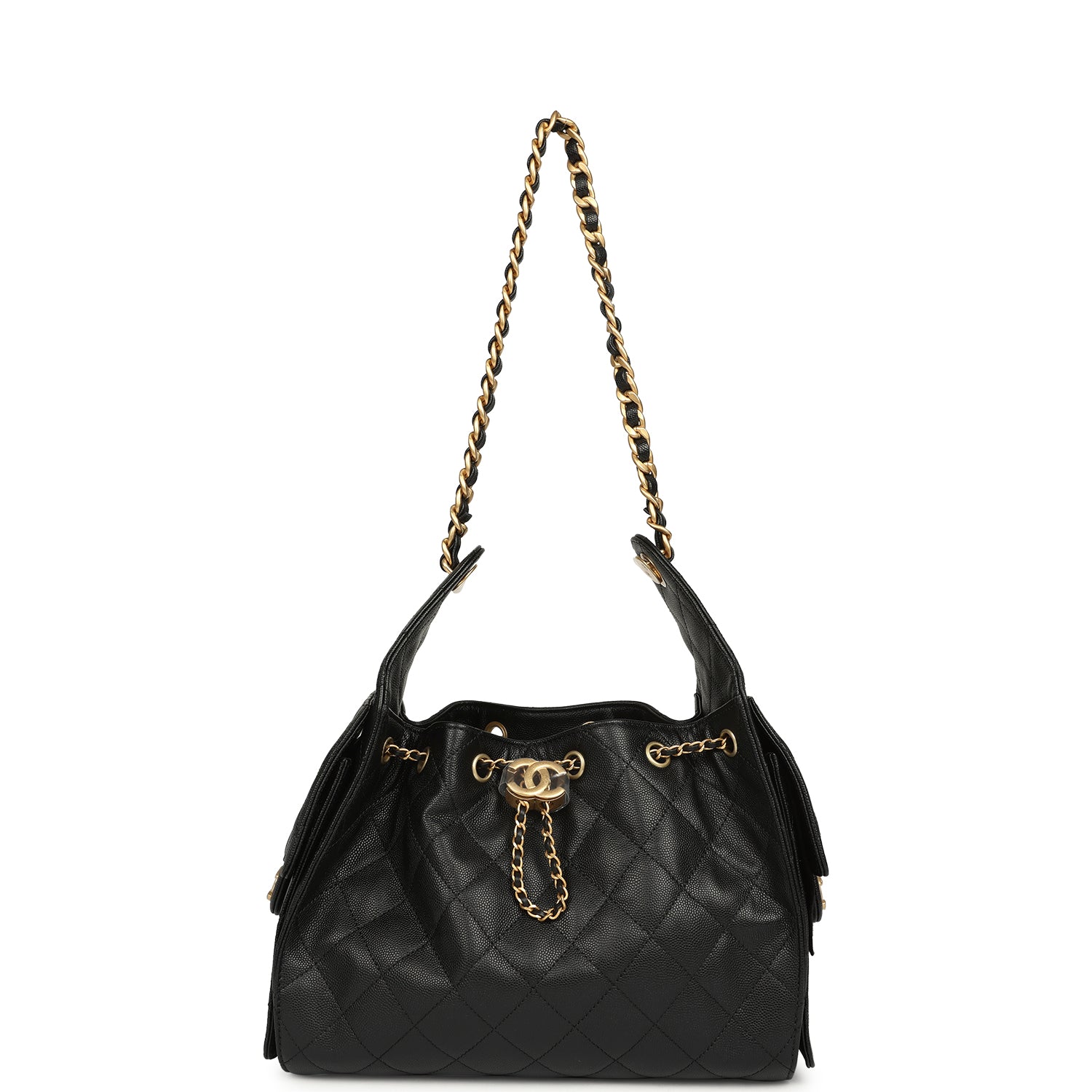 Chanel Small 25 Hobo Bag Black Caviar Antique Gold Hardware