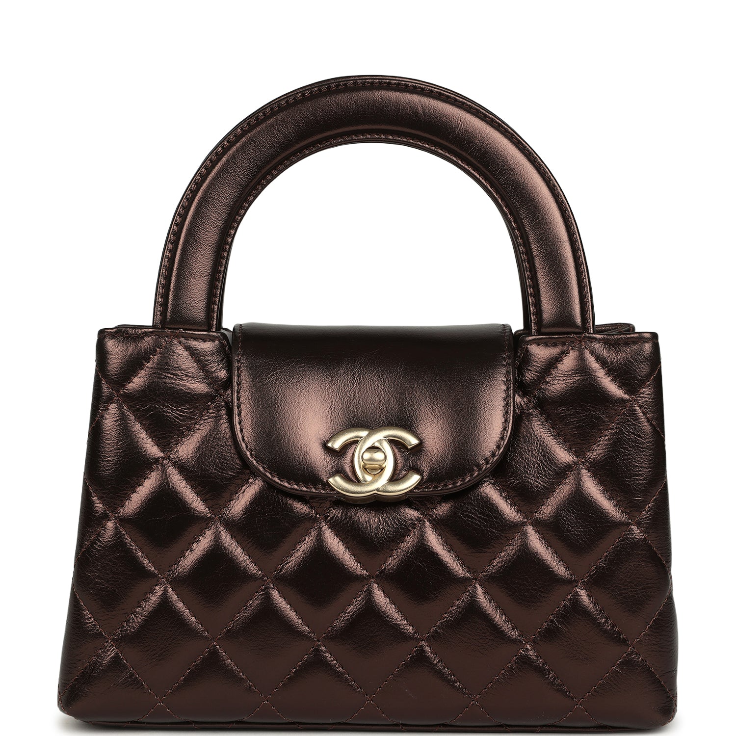 Chanel Small Kelly Shopper Metallic Dark Bronze Calfskin Brushed Light Gold Hardware