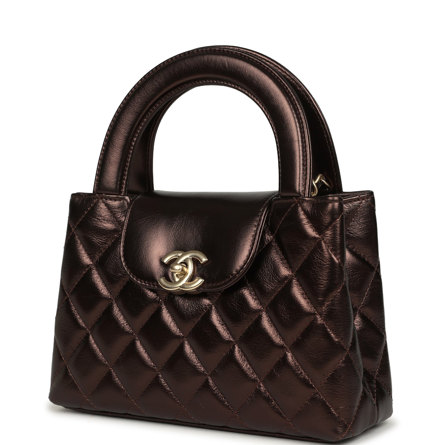 Chanel Small Kelly Shopper Metallic Dark Bronze Calfskin Brushed Light Gold Hardware