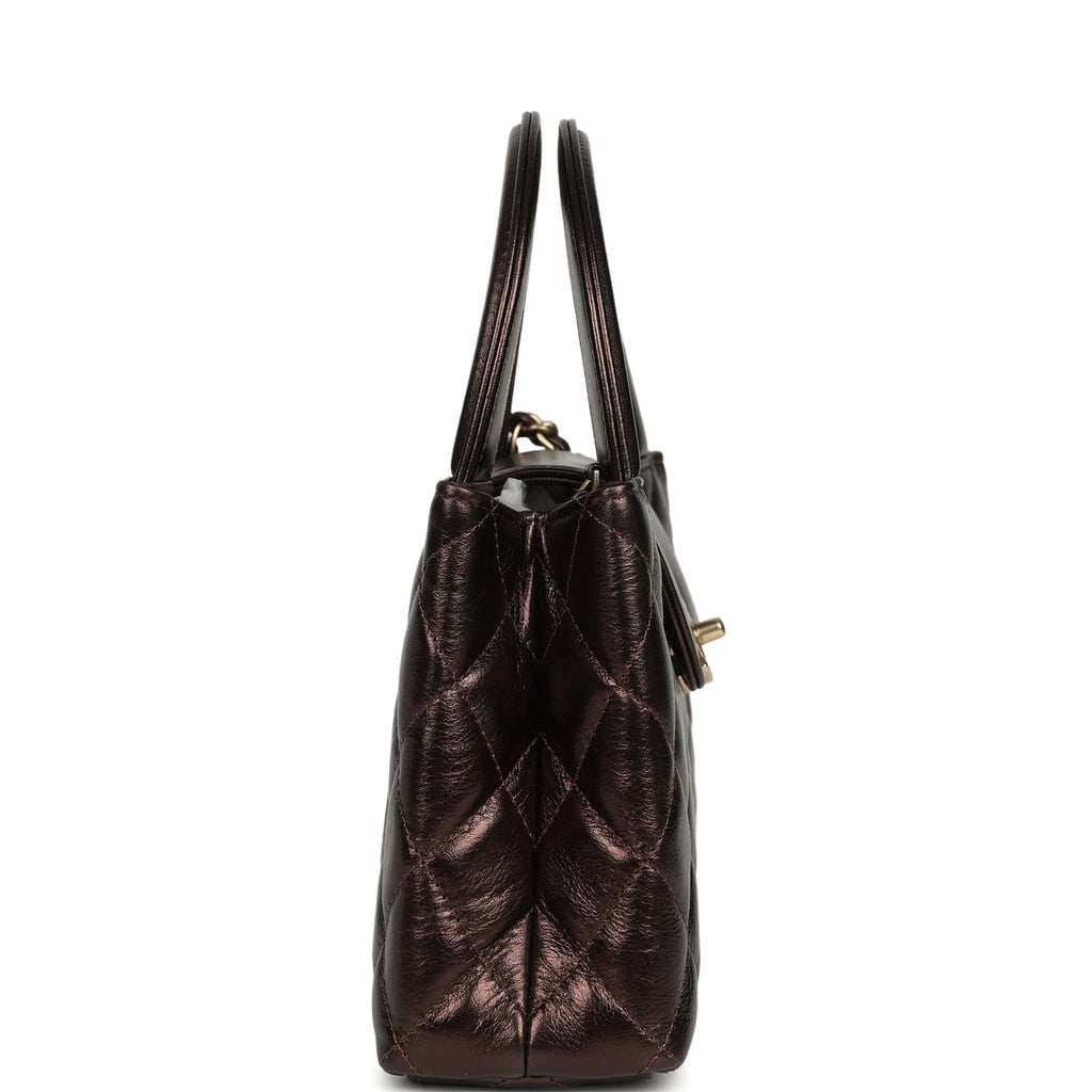 Chanel Small Kelly Shopper Metallic Dark Bronze Calfskin Brushed Light Gold Hardware