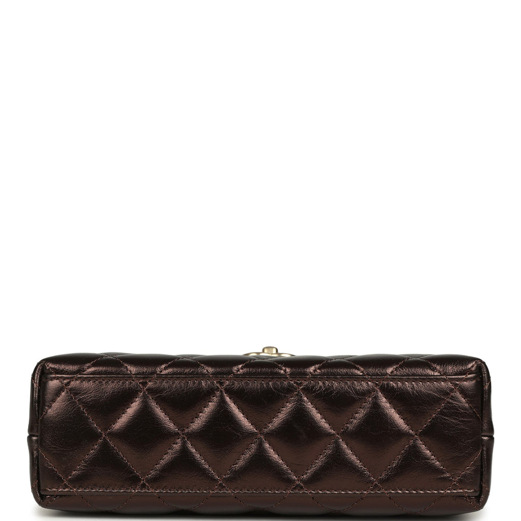 Chanel Small Kelly Shopper Metallic Dark Bronze Calfskin Brushed Light Gold Hardware