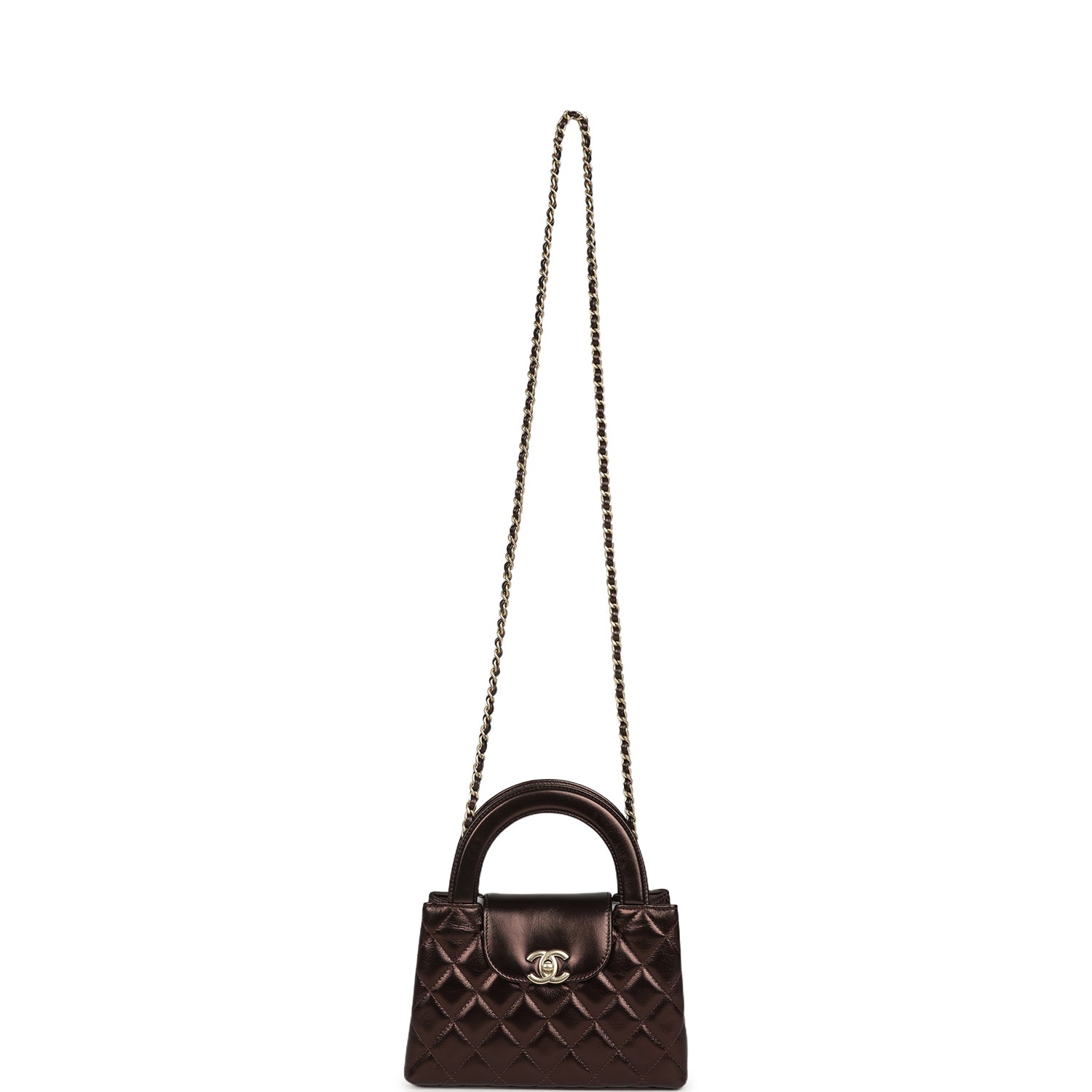 Chanel Small Kelly Shopper Metallic Dark Bronze Calfskin Brushed Light Gold Hardware