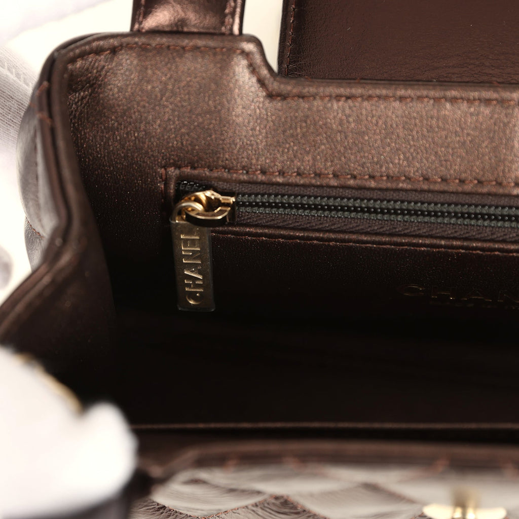 Chanel Small Kelly Shopper Metallic Dark Bronze Calfskin Brushed Light Gold Hardware