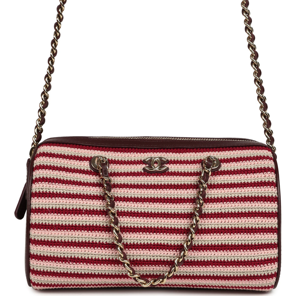 Chanel Mini Timeless Classic Barrel Bag with Chain Burgundy Multi Crochet and Burgundy Lambskin Light Gold Hardware