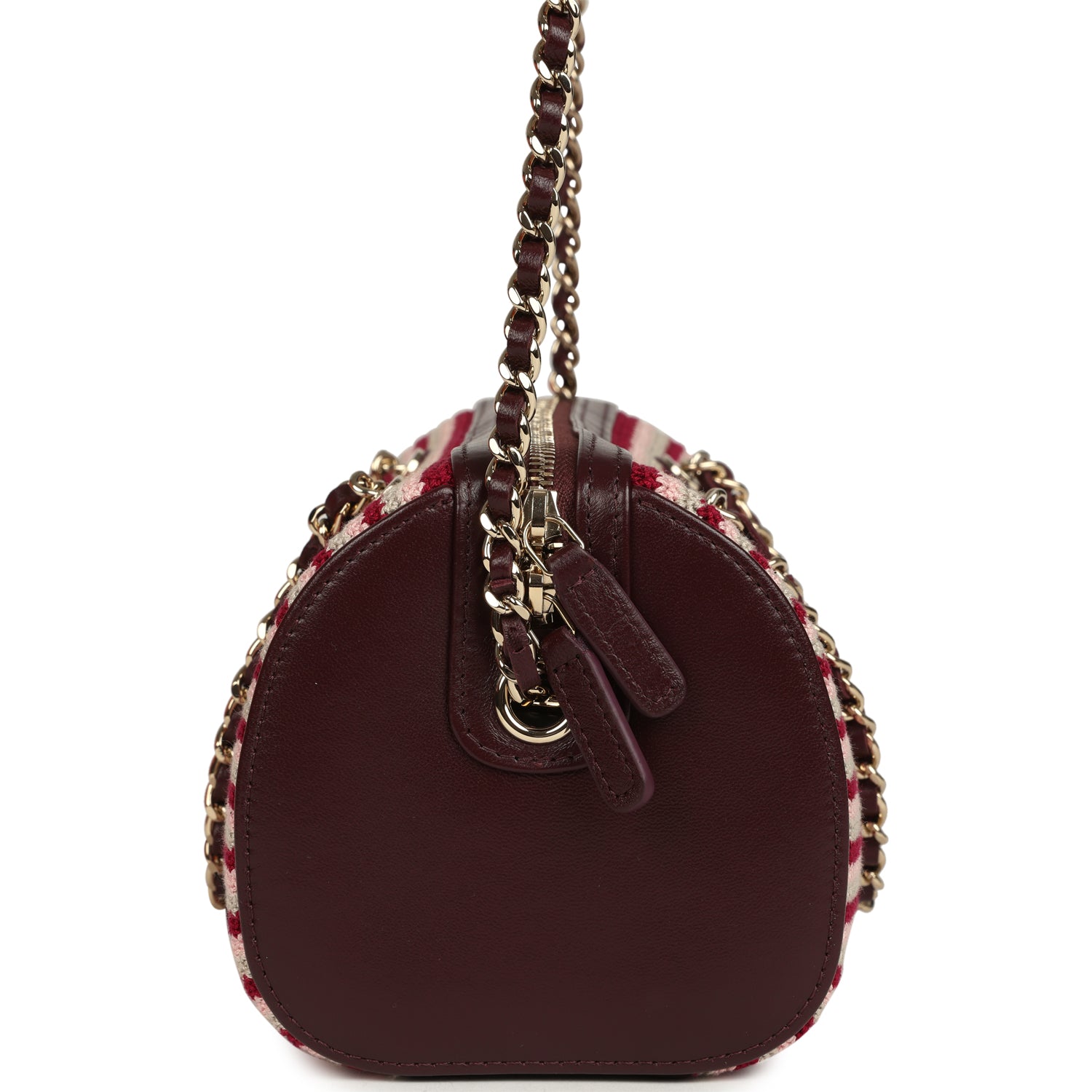 Chanel Mini Timeless Classic Barrel Bag with Chain Burgundy Multi Crochet and Burgundy Lambskin Light Gold Hardware