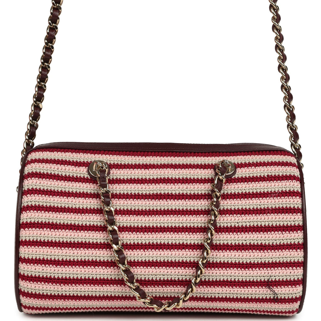 Chanel Mini Timeless Classic Barrel Bag with Chain Burgundy Multi Crochet and Burgundy Lambskin Light Gold Hardware
