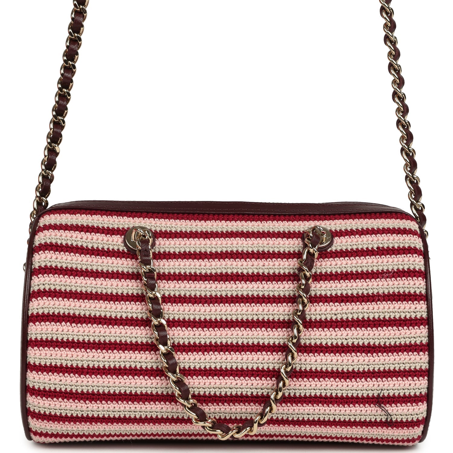 Chanel Mini Timeless Classic Barrel Bag with Chain Burgundy Multi Crochet and Burgundy Lambskin Light Gold Hardware