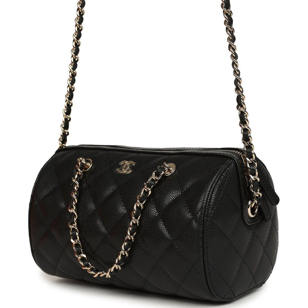 Chanel Mini Timeless Classic Barrel Bag with Chain Black Shiny Caviar Light Gold Hardware
