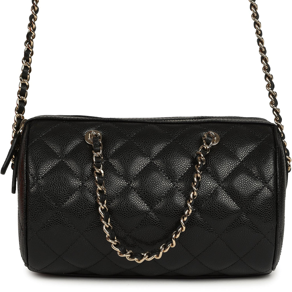 Chanel Mini Timeless Classic Barrel Bag with Chain Black Shiny Caviar Light Gold Hardware