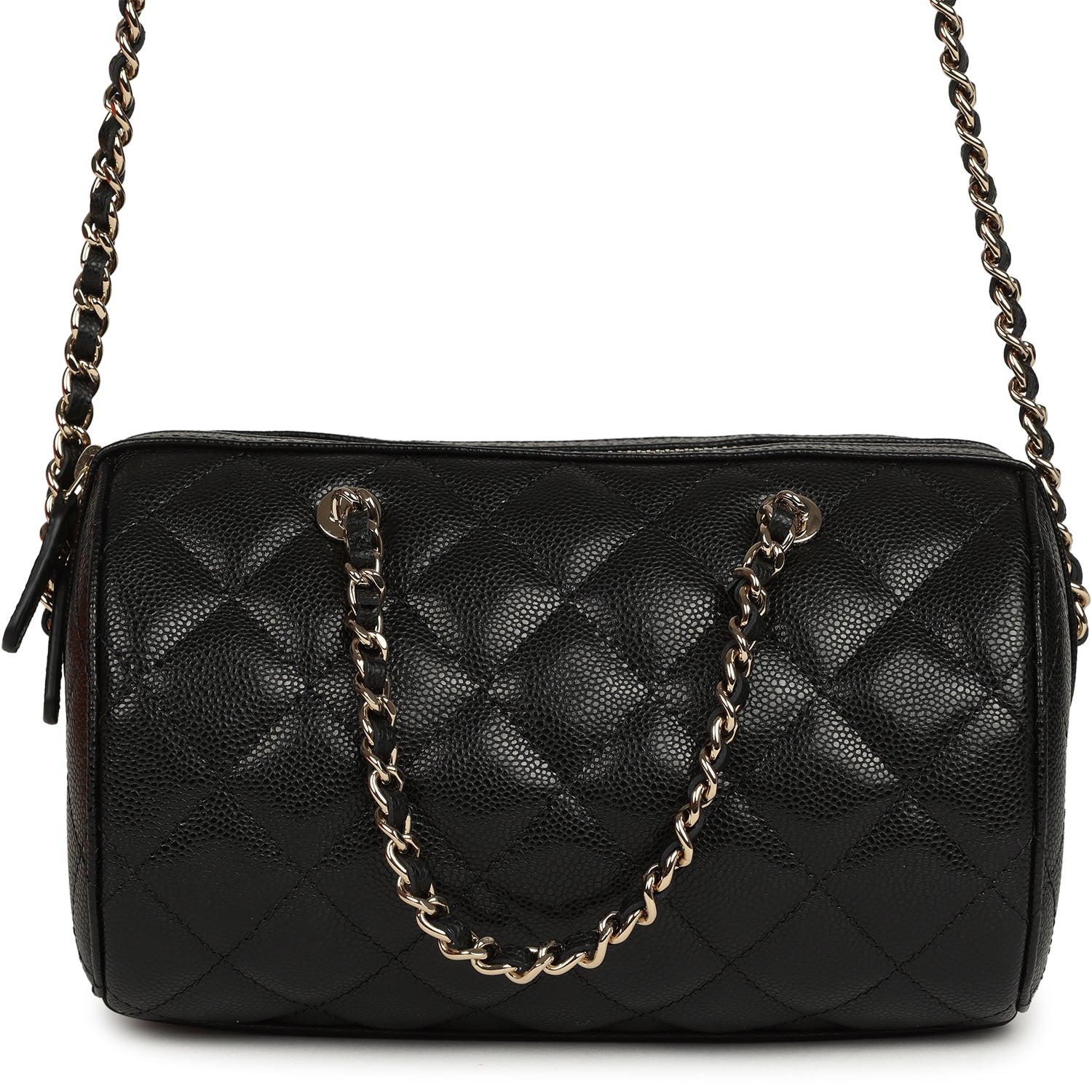 Chanel Mini Timeless Classic Barrel Bag with Chain Black Shiny Caviar Light Gold Hardware