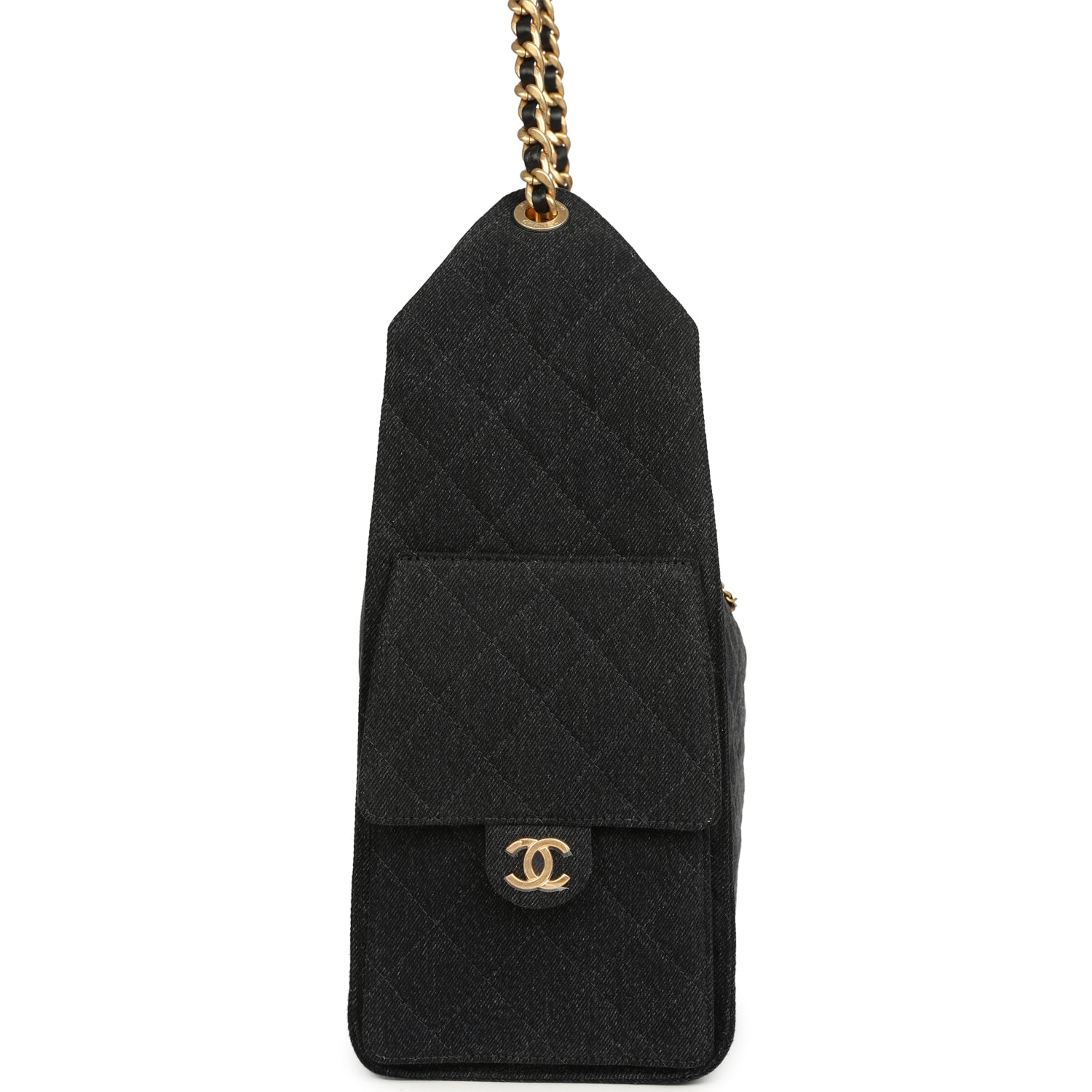 Chanel Medium 25 Hobo Bag Black Washed Denim Antique Gold Hardware