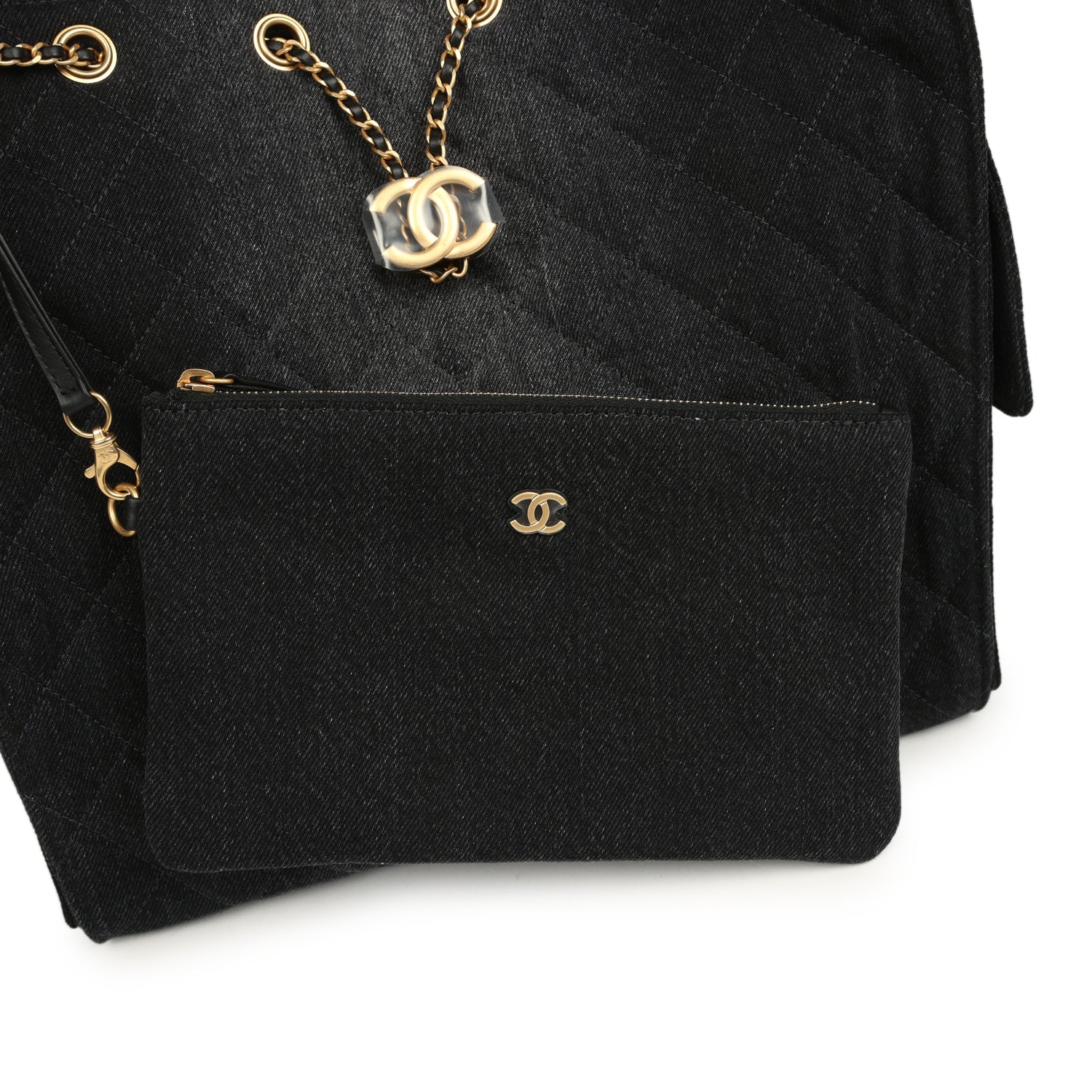Chanel Medium 25 Hobo Bag Black Washed Denim Antique Gold Hardware