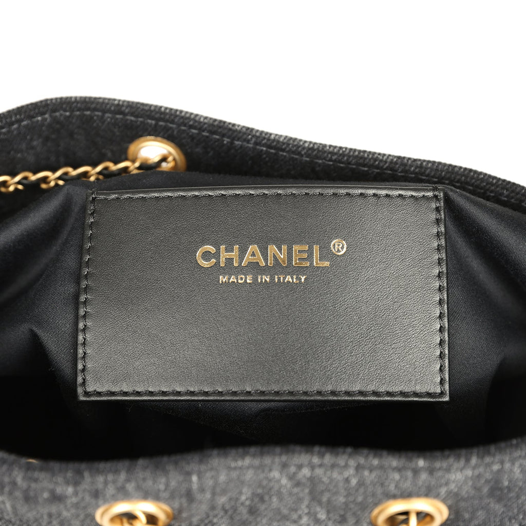 Chanel Medium 25 Hobo Bag Black Washed Denim Antique Gold Hardware