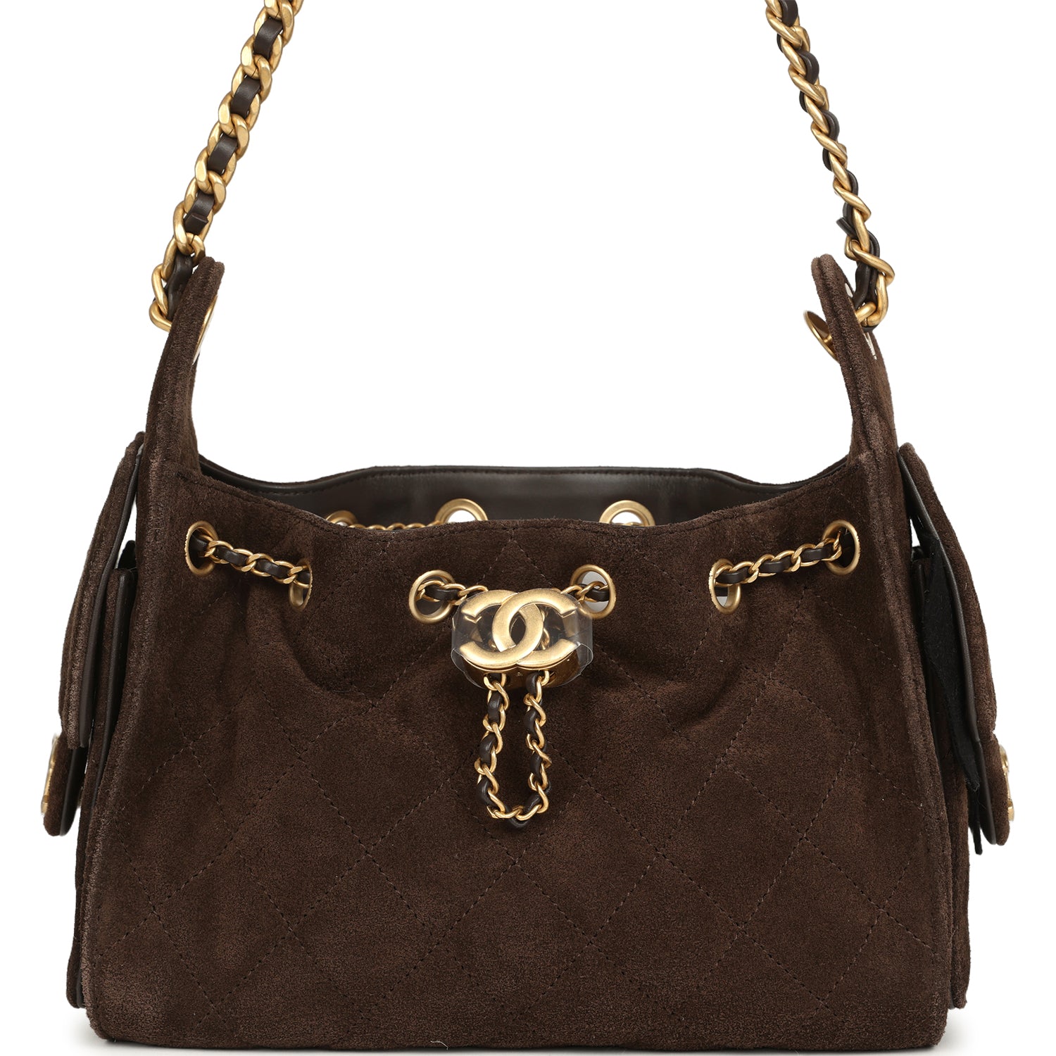 Chanel Mini 25 Hobo Bag Dark Brown Suede Antique Gold Hardware