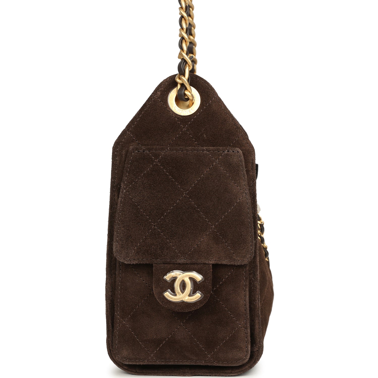 Chanel Mini 25 Hobo Bag Dark Brown Suede Antique Gold Hardware