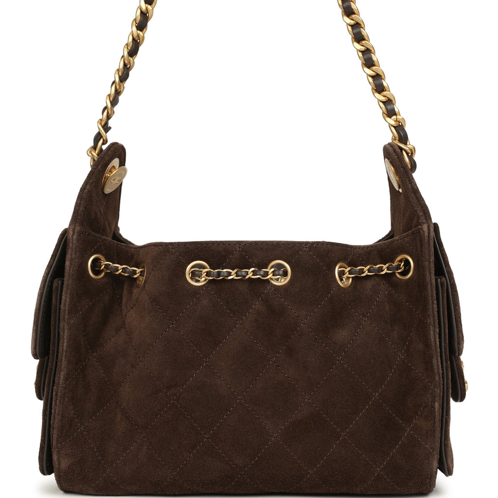 Chanel Mini 25 Hobo Bag Dark Brown Suede Antique Gold Hardware