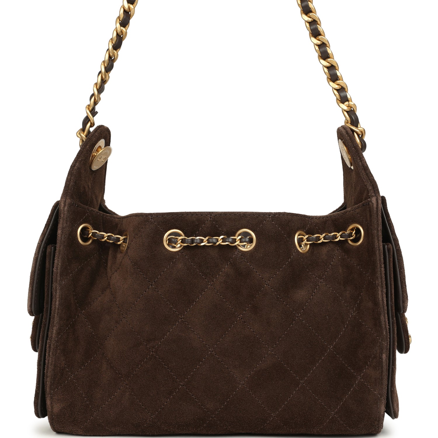 Chanel Mini 25 Hobo Bag Dark Brown Suede Antique Gold Hardware