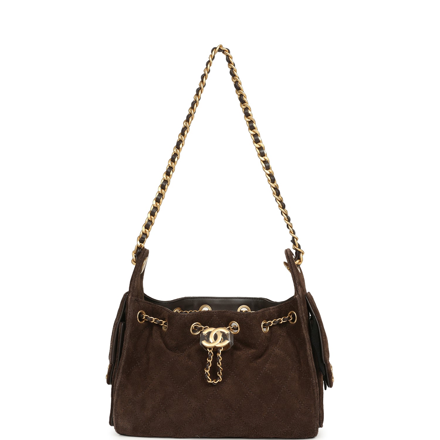 Chanel Mini 25 Hobo Bag Dark Brown Suede Antique Gold Hardware