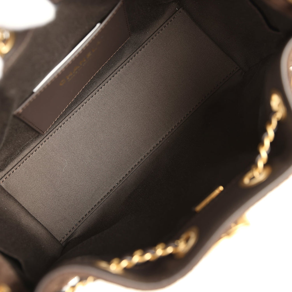 Chanel Mini 25 Hobo Bag Dark Brown Suede Antique Gold Hardware