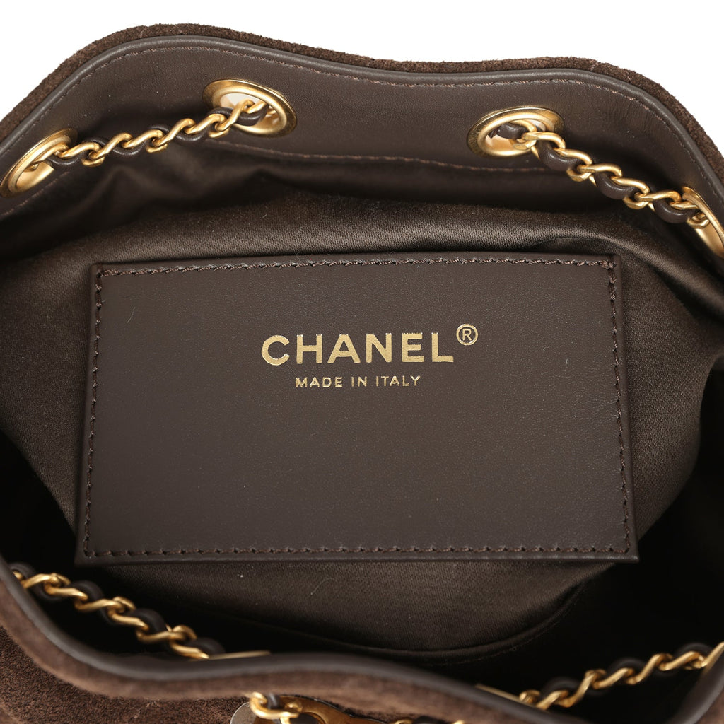 Chanel Mini 25 Hobo Bag Dark Brown Suede Antique Gold Hardware