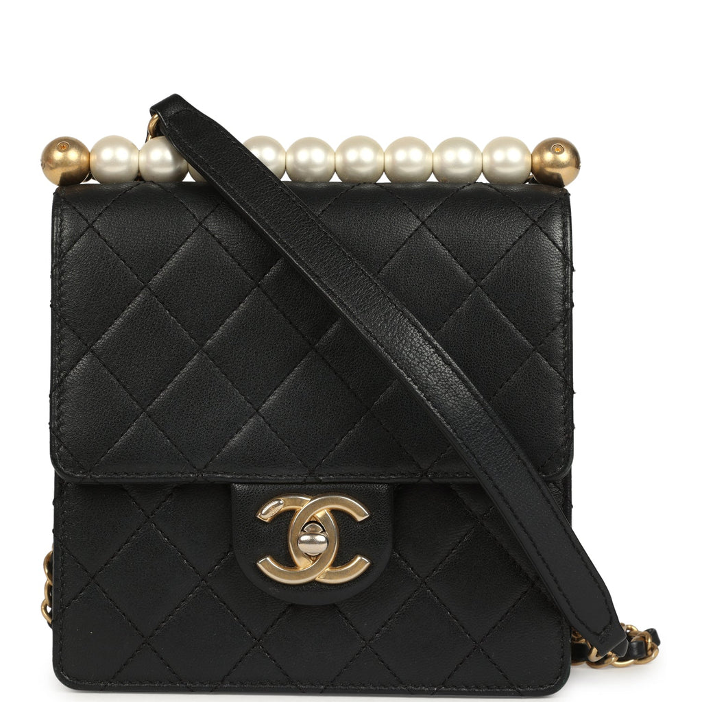 Chanel Chic Pearls Flap Bag Black Calfskin Brushed Gold Hardware