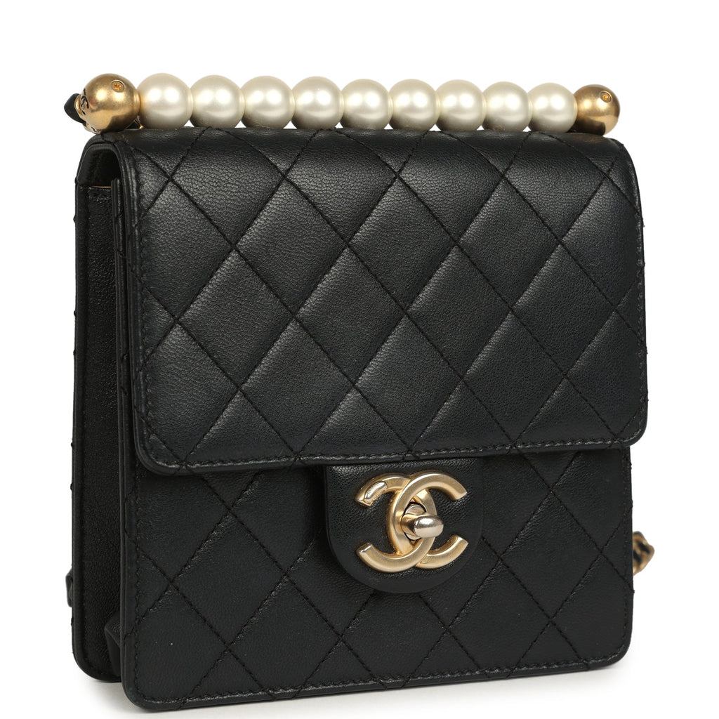 Chanel Chic Pearls Flap Bag Black Calfskin Brushed Gold Hardware