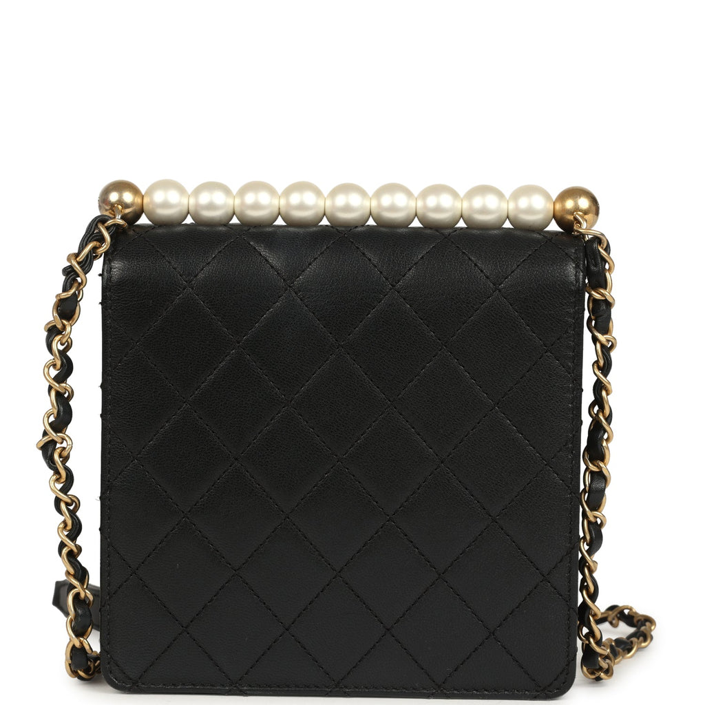 Chanel Chic Pearls Flap Bag Black Calfskin Brushed Gold Hardware