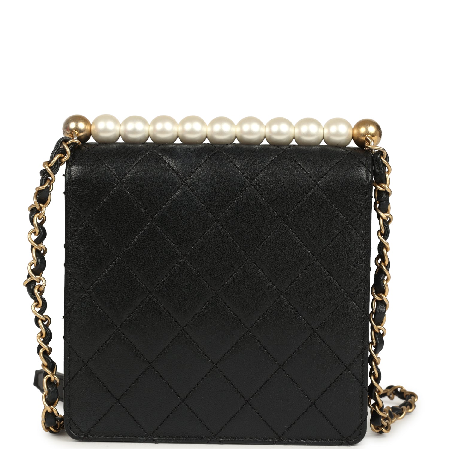 Chanel Chic Pearls Flap Bag Black Calfskin Brushed Gold Hardware