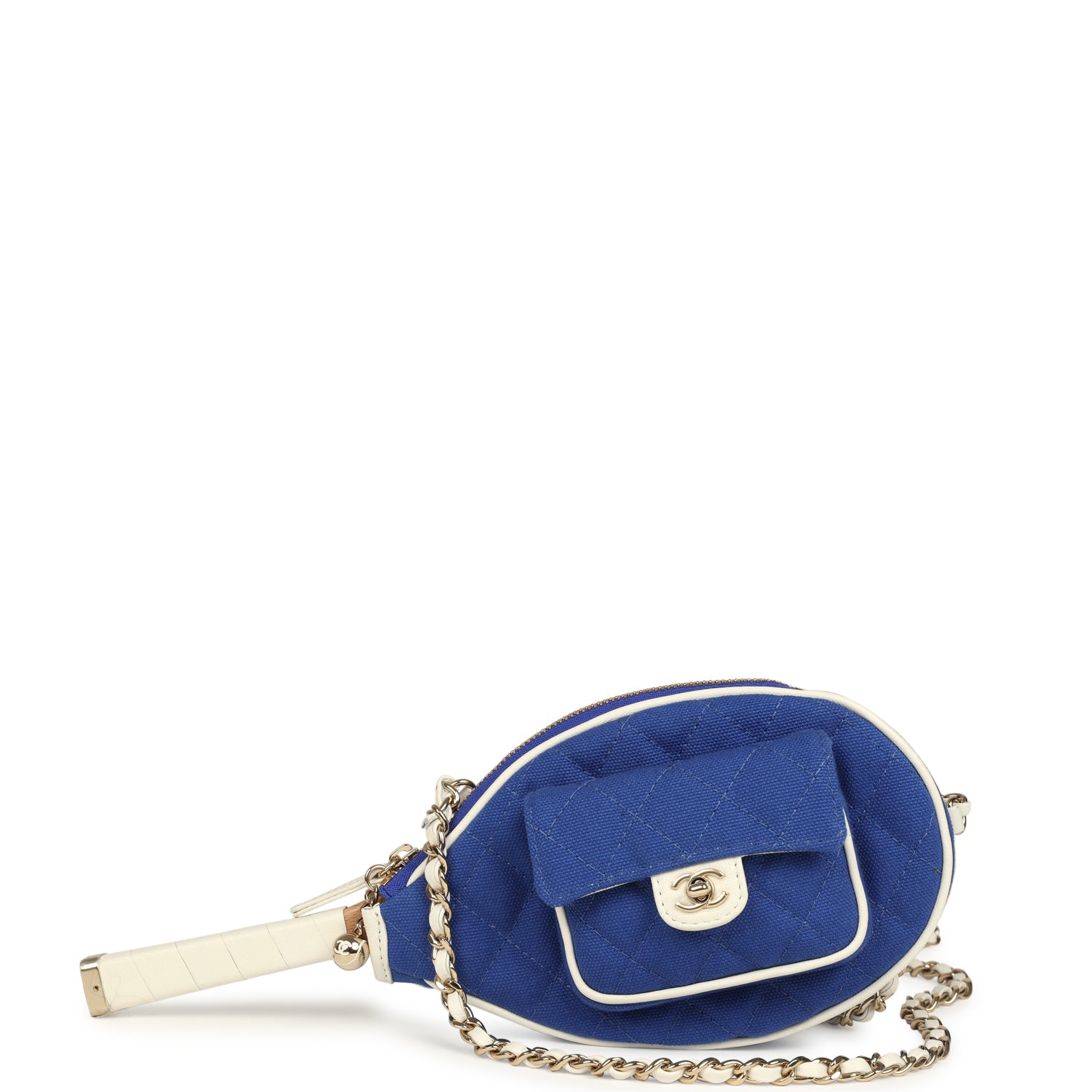 Chanel "Monte-Carlo" Mini Crossbody Tennis Bag Blue and White Canvas Light Gold Hardware