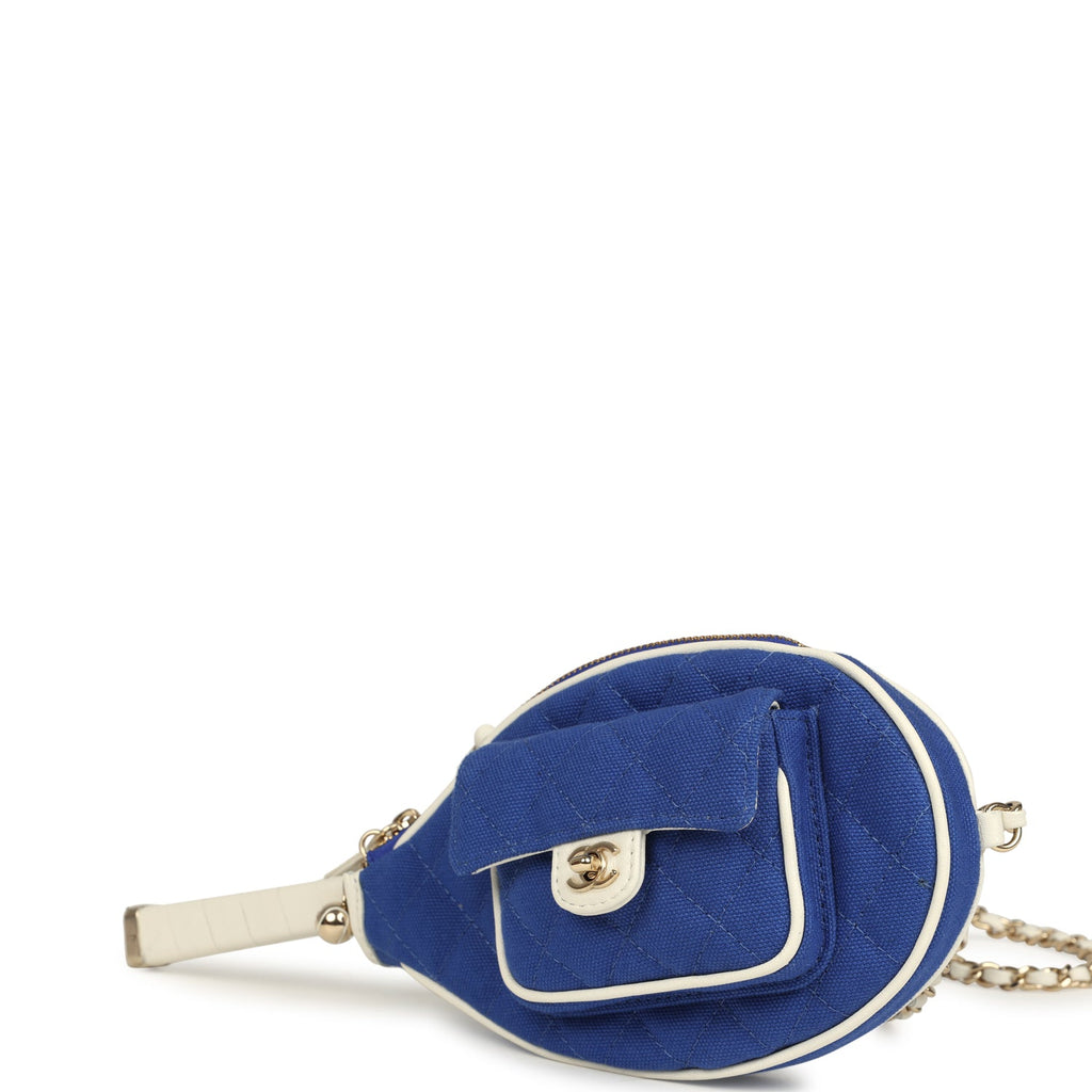 Chanel "Monte-Carlo" Mini Crossbody Tennis Bag Blue and White Canvas Light Gold Hardware